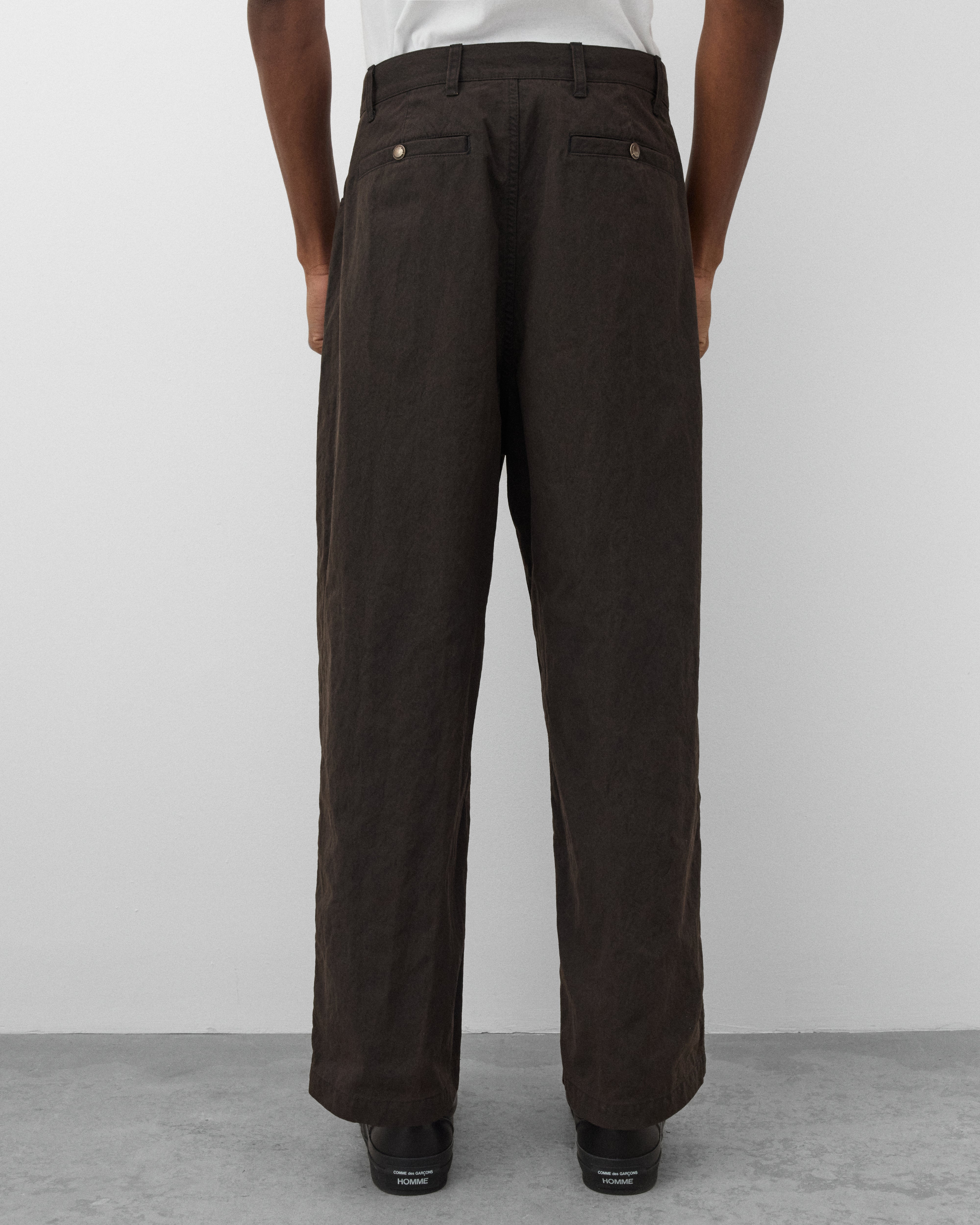 CDG Homme: Men's Dual Pleated Trousers (Brown) | DSMNY E-SHOP