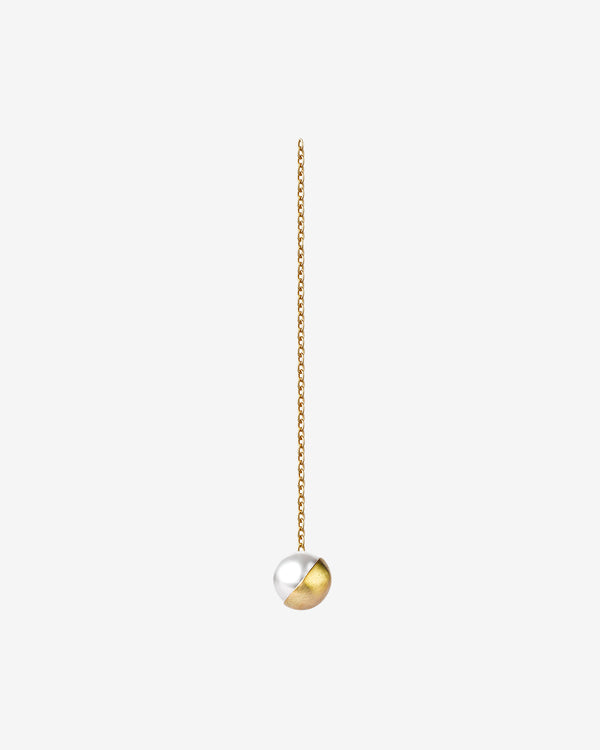 Shihara - Women's Half Pearl Chain Earring - (Yellow Gold)