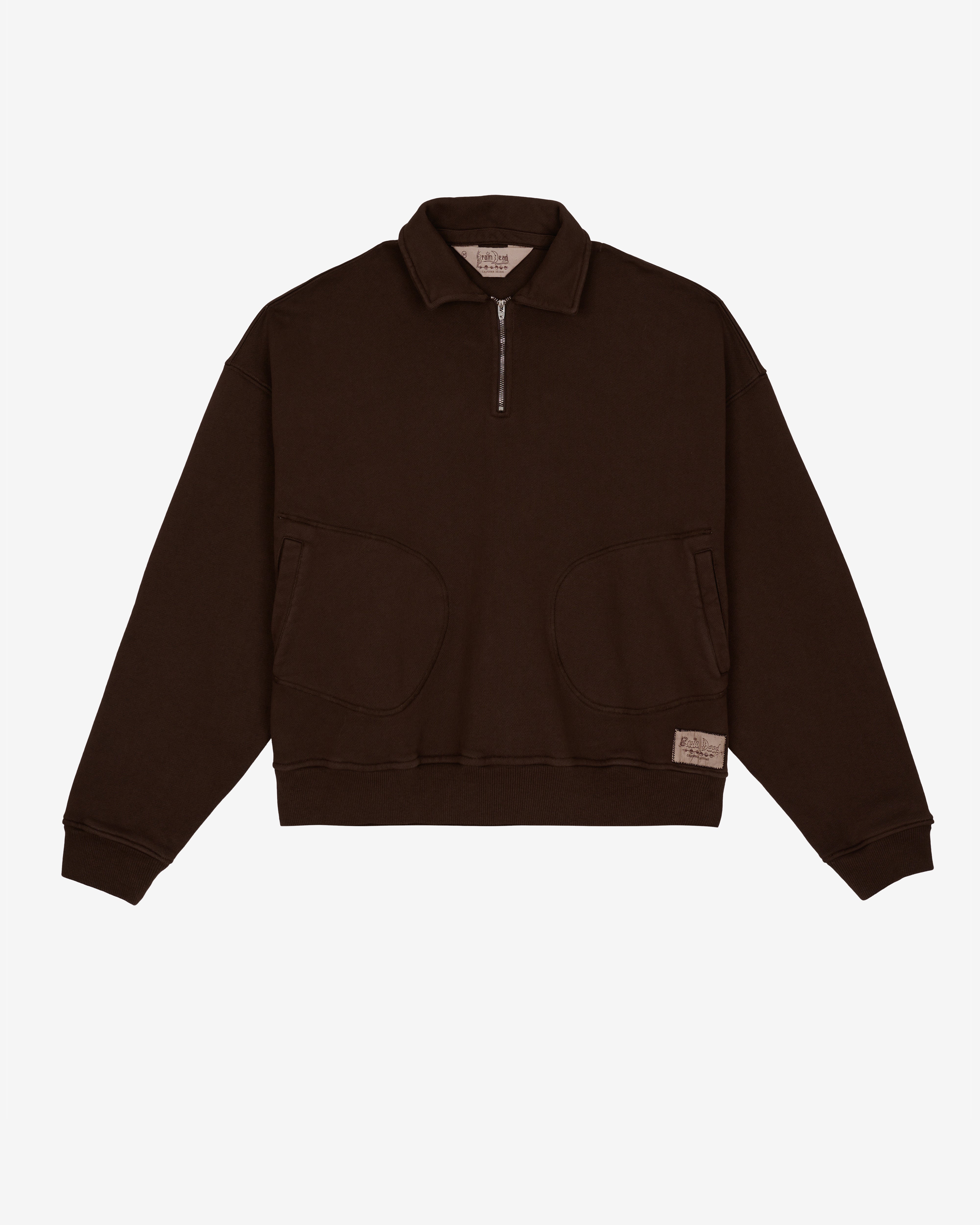 Brain Dead: Men's Half Zip Collared Sweatshirt (Brown) | DSMNY E-SHOP
