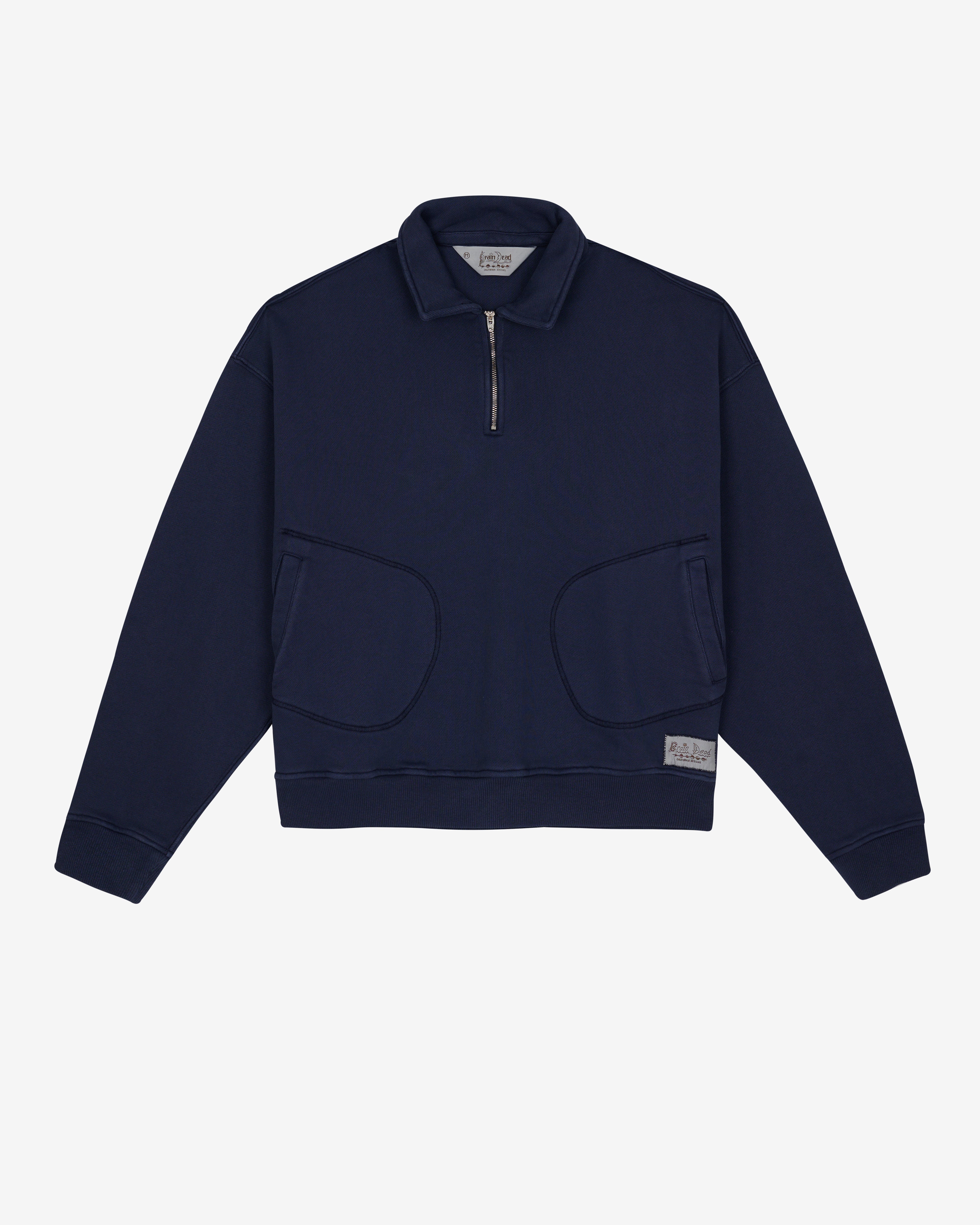 Brain Dead: Men's Half Zip Collared Sweatshirt (Midnight) | DSMNY