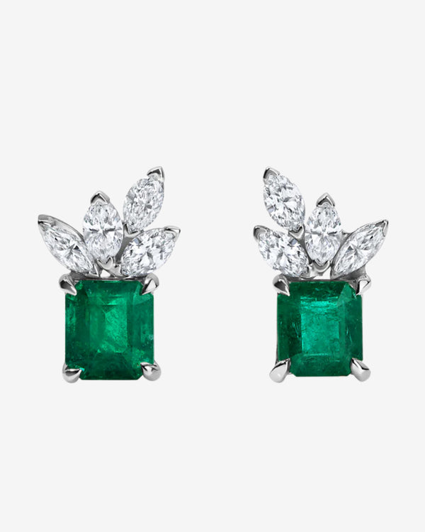 Mindi Mond - Women's Emerald Cluster Marquise Studs - (White Gold)