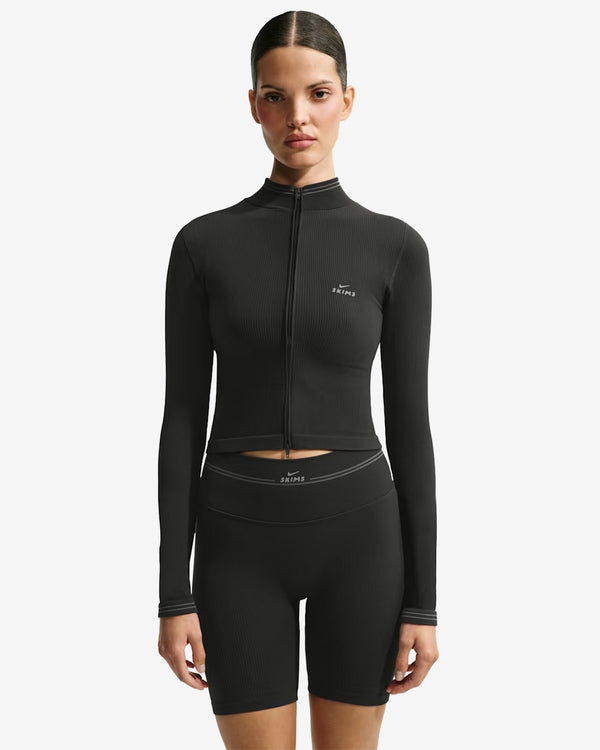 NikeSKIMS - Women's Ribbed Seamless Cropped Full-Zip Jacket - (Obsidian/Armor)