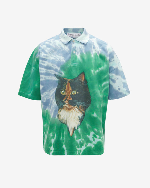 JW Anderson - Men's Cat Print Tie Dye Polo Shirt - (Bright Blue)