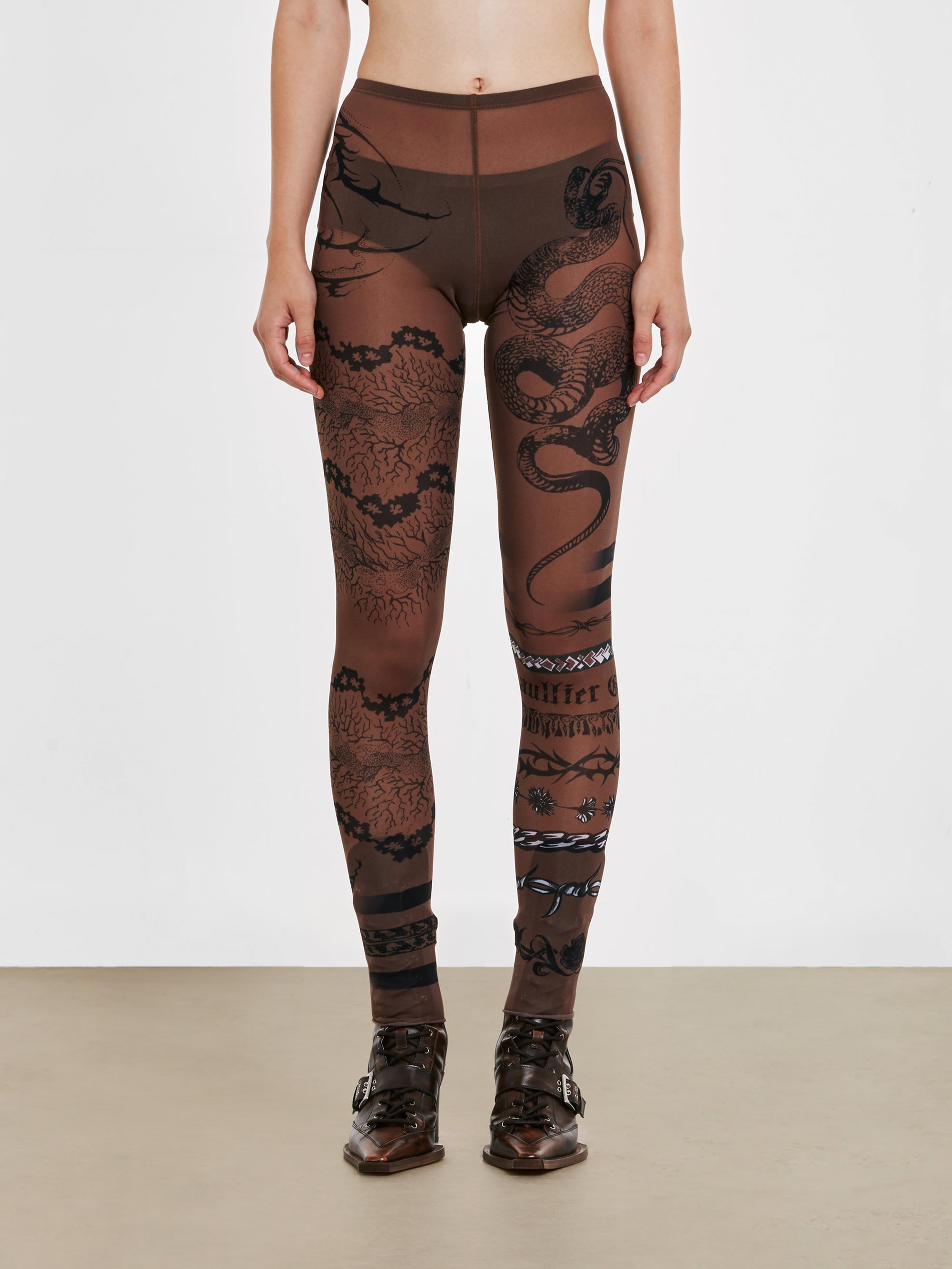 Jean Paul Gaultier - KNWLS Women’s Trompe L’Oeil Tattoo Print Leggings -  (Ebony/Grey/Black)