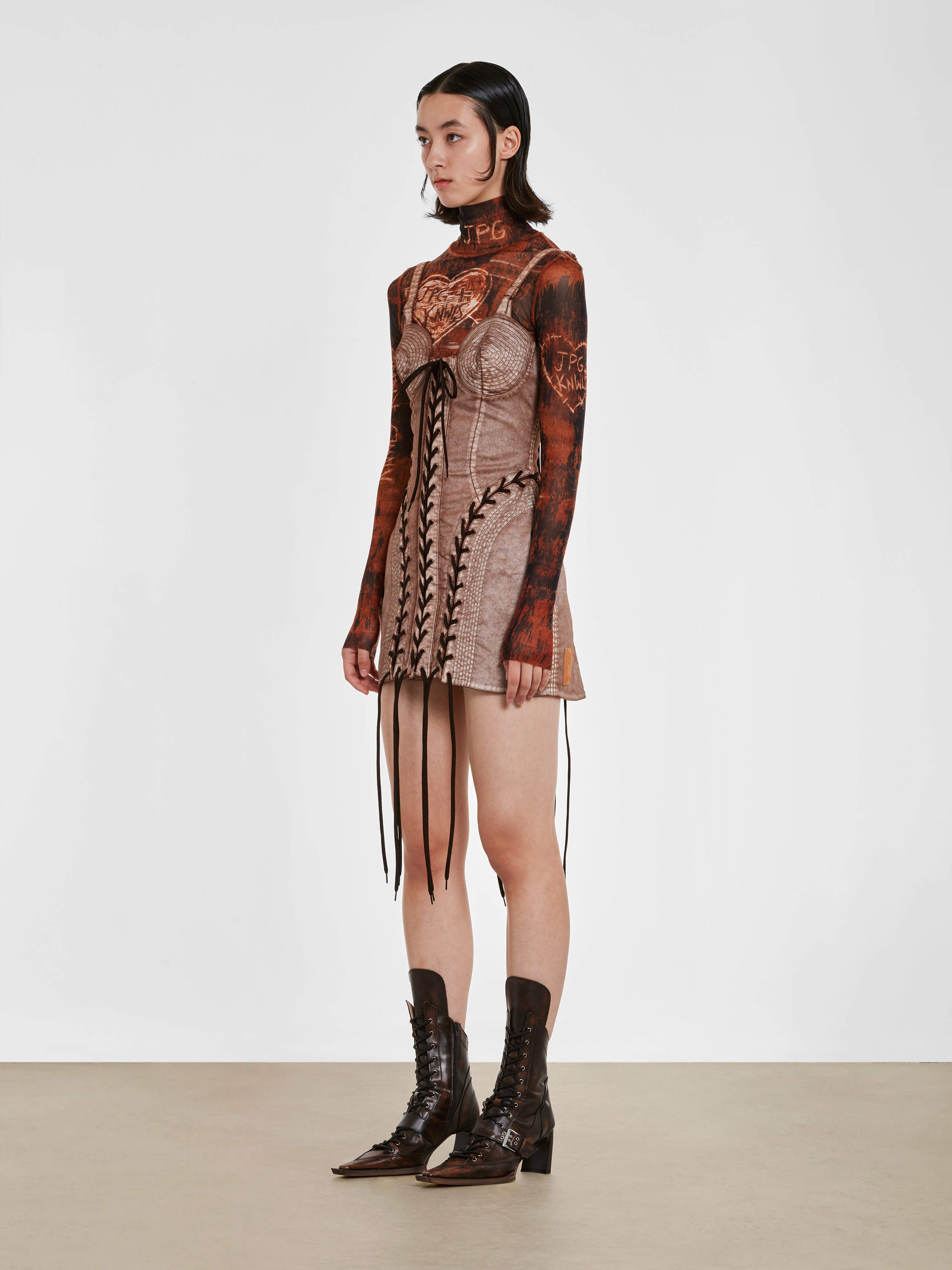 Jean Paul Gaultier: KNWLS Women's Conical Laced Dress (Brown/Ecru