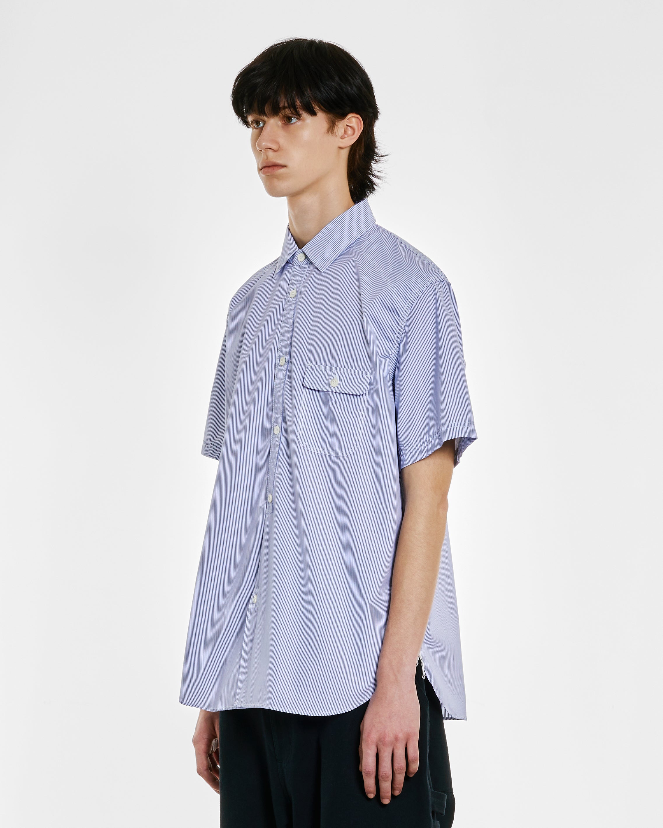 Junya Watanabe MAN - Men's Short Sleeve Shirt - (White/Blue)