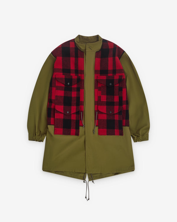 Junya Watanabe Man - Men's Check-Detail Coat - (Khaki/Red/Black)