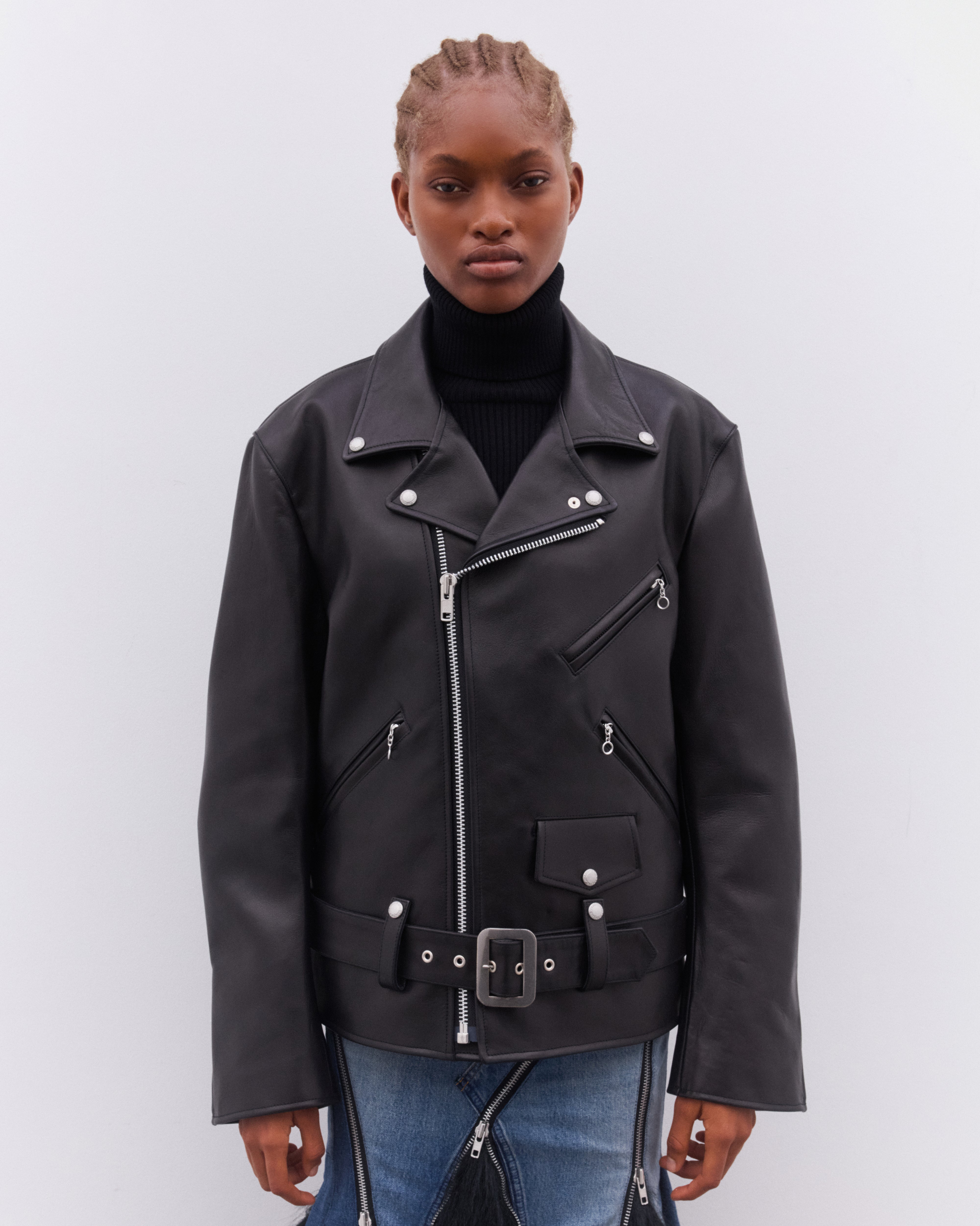 JUNYA WATANABE ブラック シングルライダースジャケット XS Junya Watanabe: Women's Leather Biker Jacket (Black) | DSMNY E-SHOP