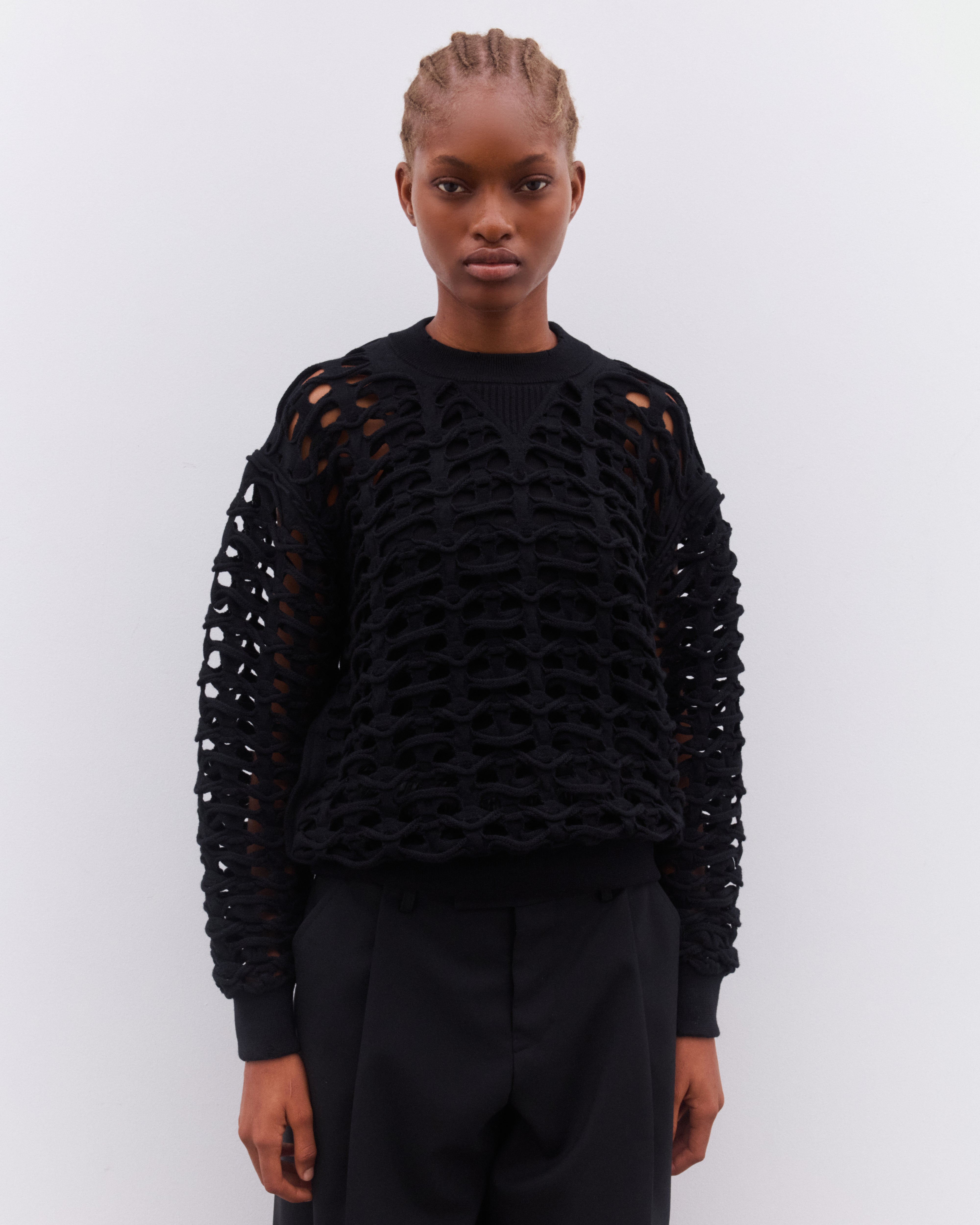 23FW JUNYA WATANABE MAN ブラック長袖ニット S COTTON RIB X LEATHER SWEATER｜JUNYA WATANABE MAN｜TOPS（トップス