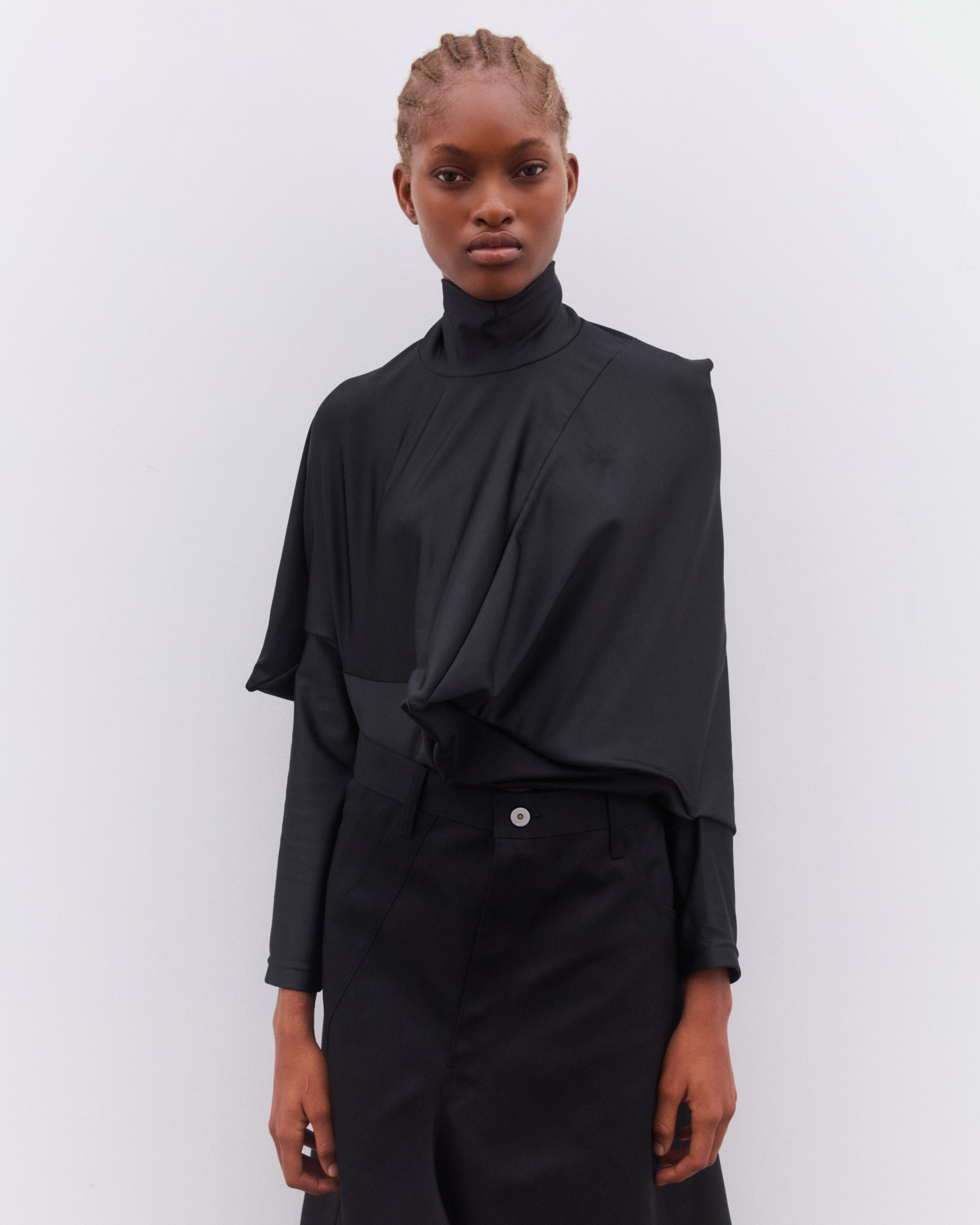 JUNYA WATANABE カットソー 艶ブラック Junya Watanabe: Women's Asymmetric Long Sleeve T-Shirt (Black