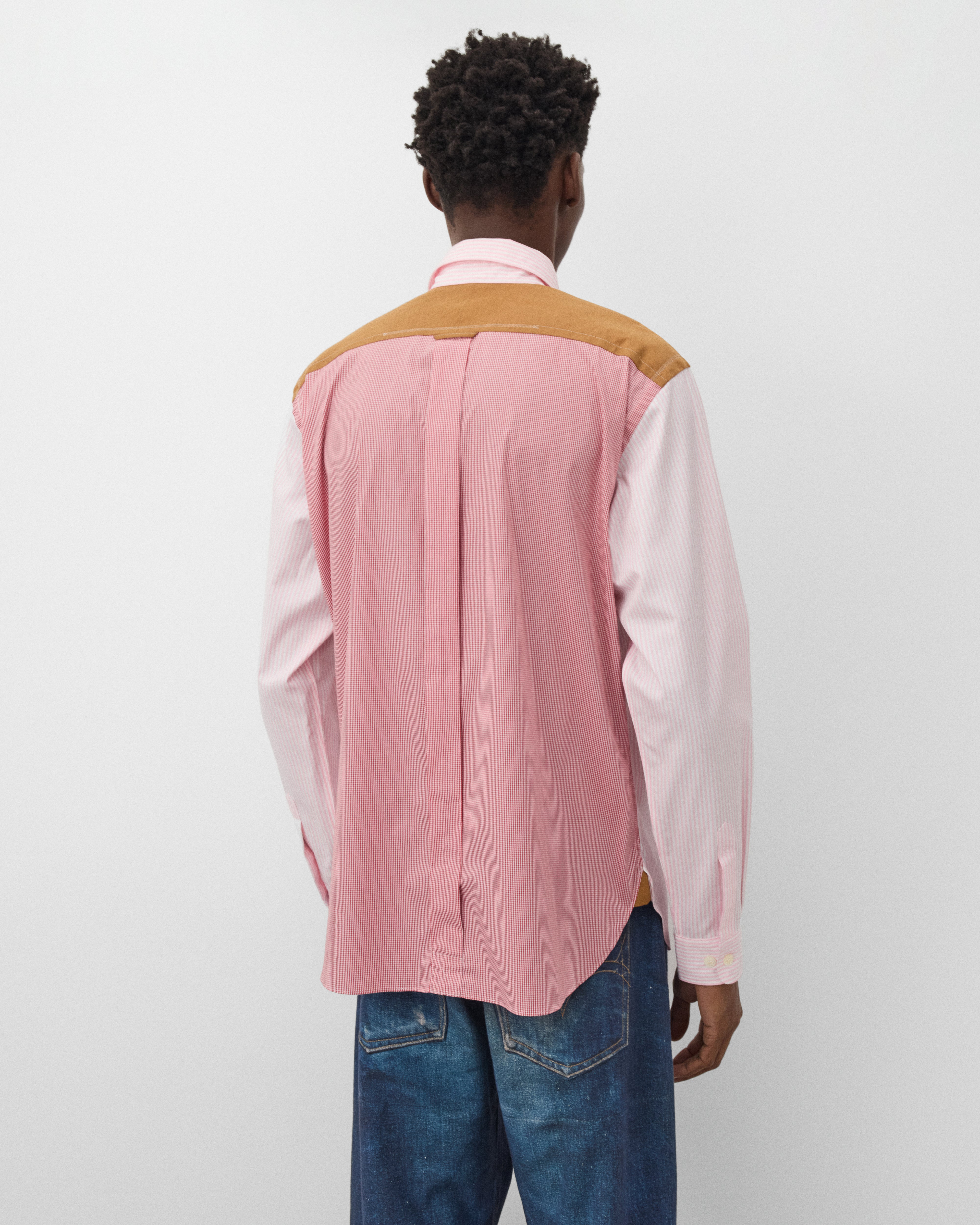 Junya Watanabe Man: Men's Stripe & Check Shirt (Pink) | DSMNY E-SHOP