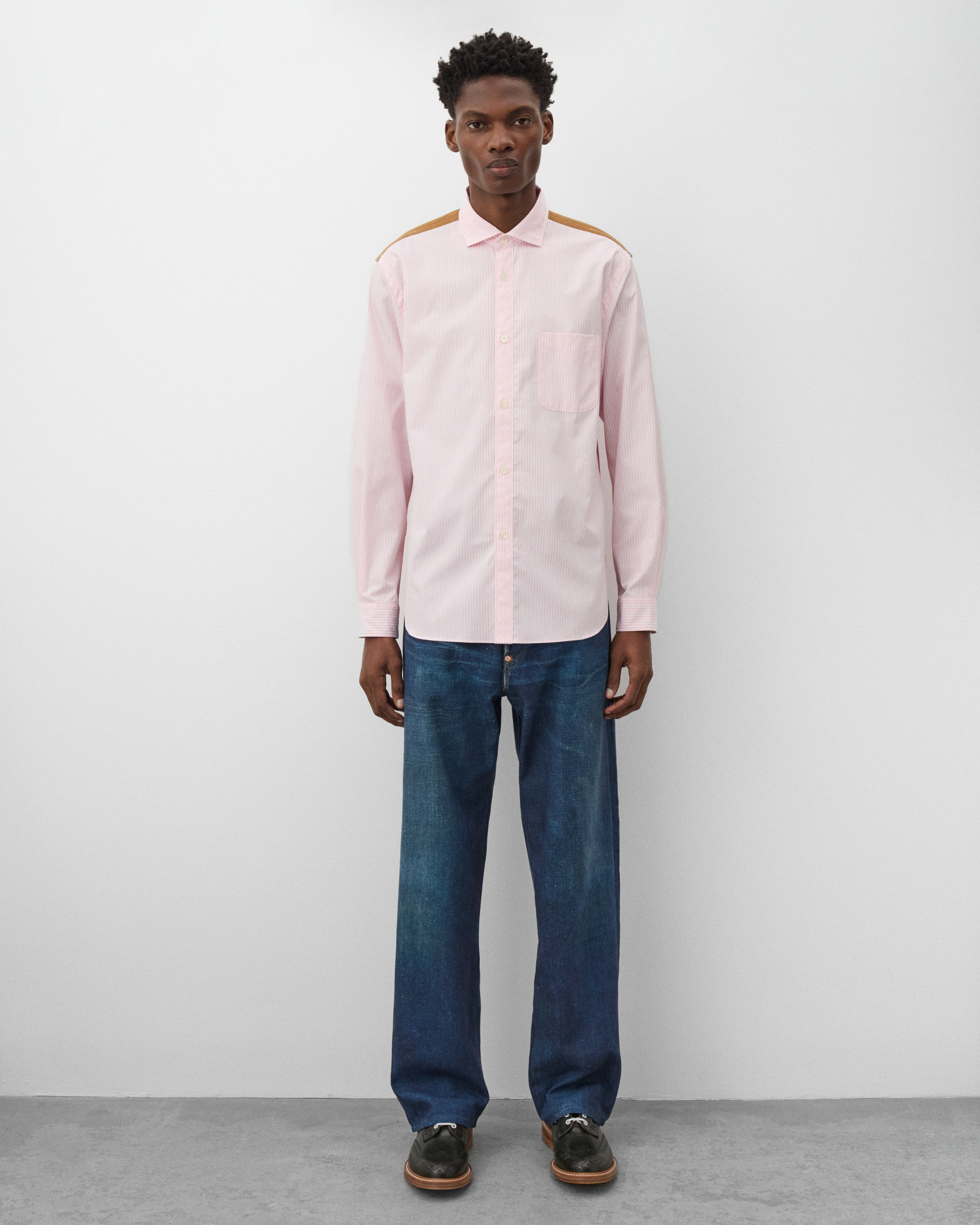 Junya Watanabe Man: Men's Stripe & Check Shirt (Pink) | DSMNY E-SHOP