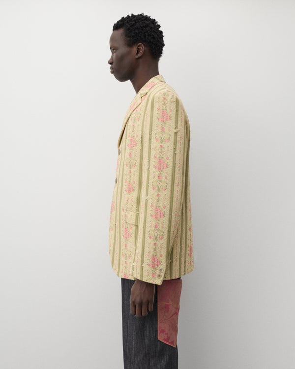 Junya Watanabe Man - Men's Floral Stripe Blazer - (Cream/Green/Pink)