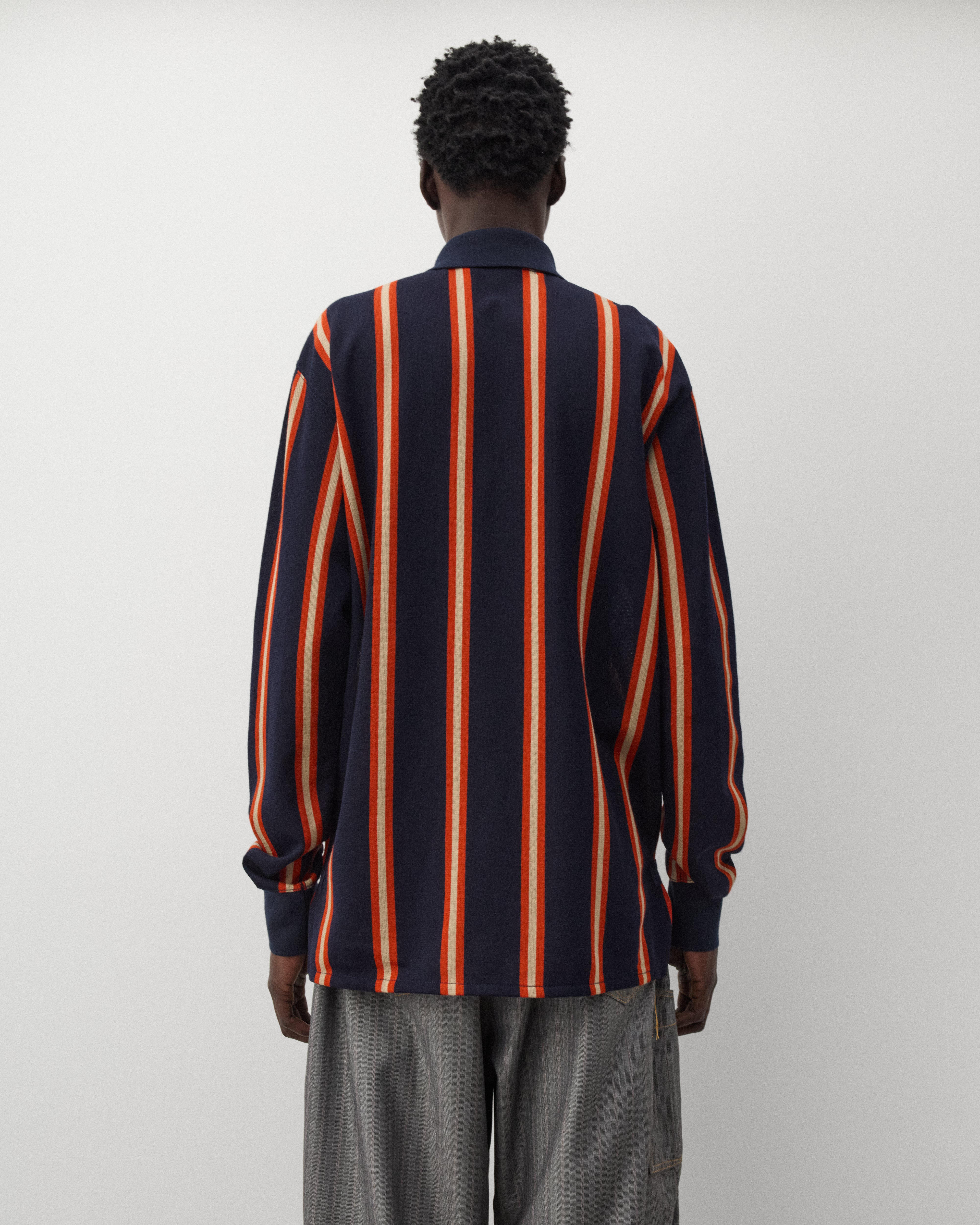 AD2004 JUNYA WATANABE MAN ポロシャツ M Junya Watanabe Man: Men's Striped Knit Polo (Navy/Orange) | DSMNY
