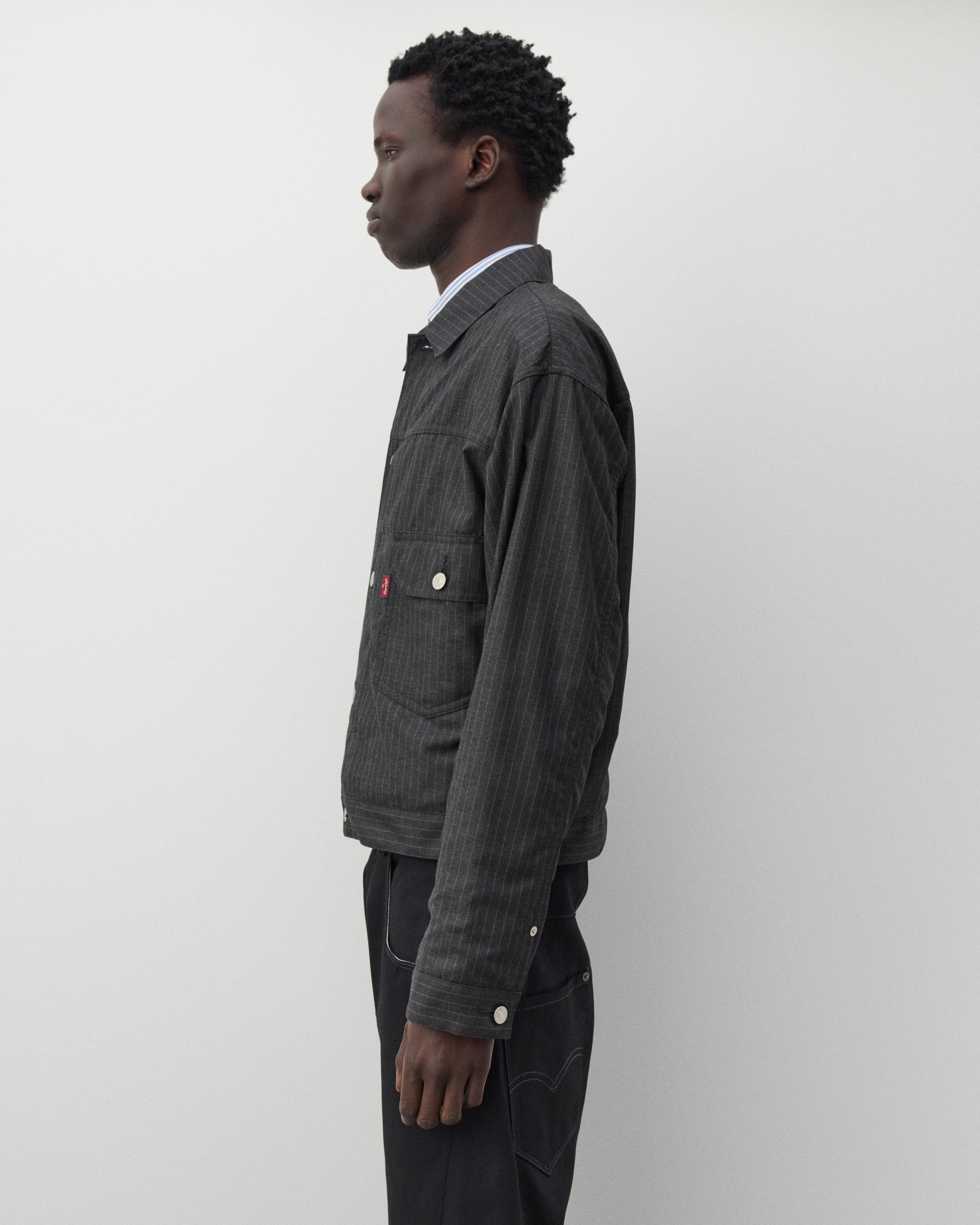 Junya Watanabe Man: Men's Levi's Type 2 Jacket (Black Pin Stripe