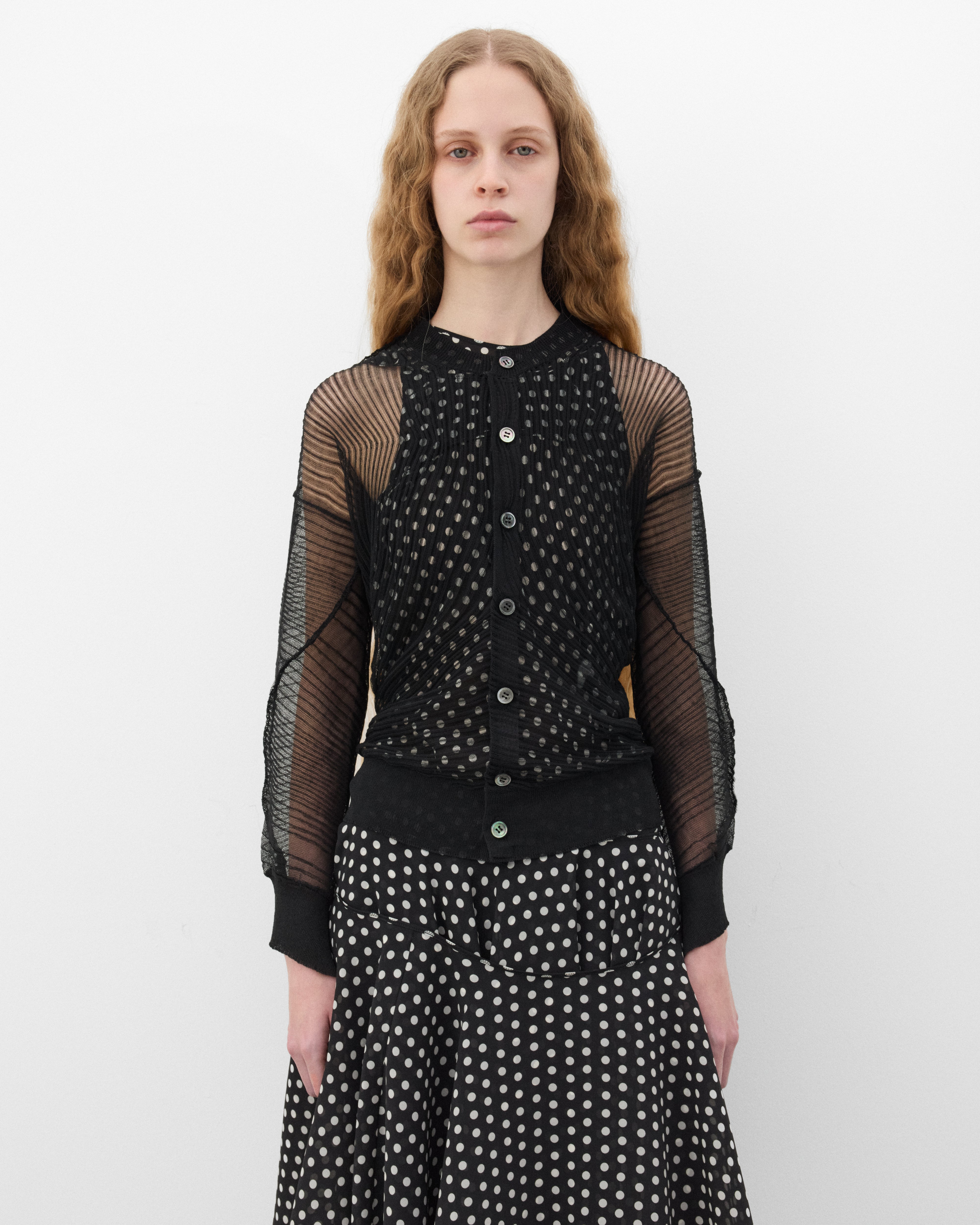 02SS JUNYA WATANABE Spyder Mesh Knit ニット Junya Watanabe: Women's Mesh Cardigan (Black) | DSMNY E-SHOP