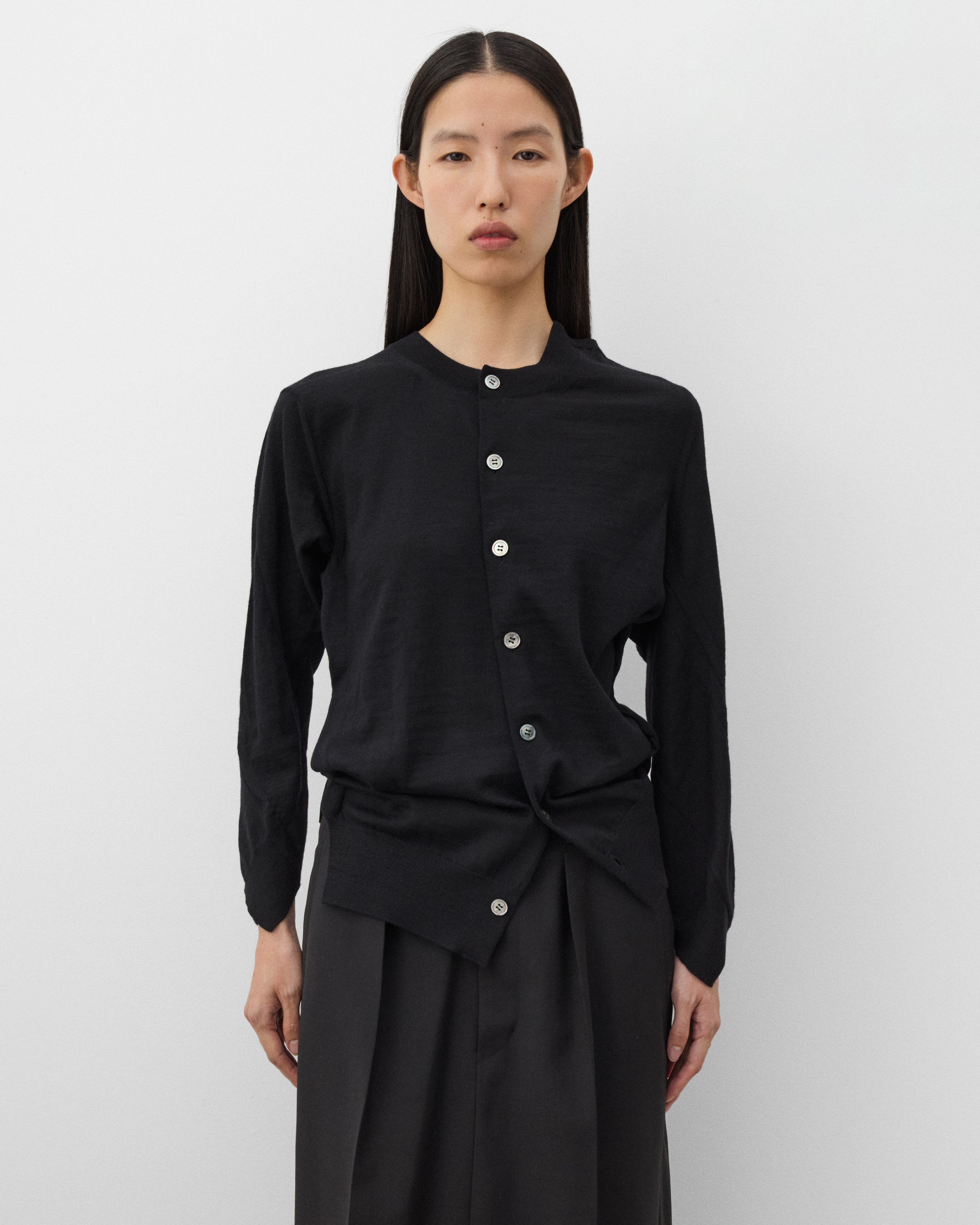 Junya Watanabe: Women's Asymmetric Knit Cardigan (Black) | DSMNY E