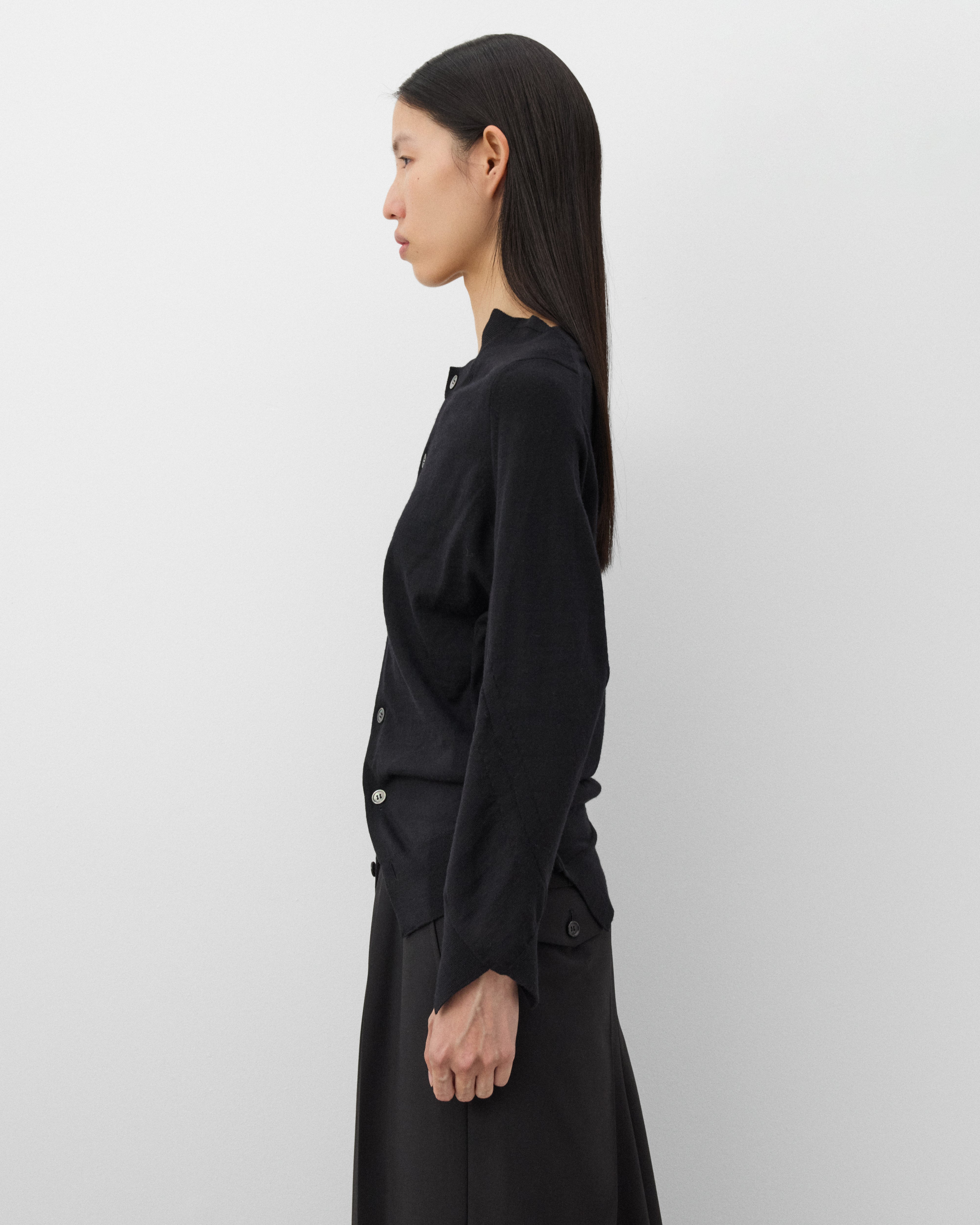 Junya Watanabe: Women's Asymmetric Knit Cardigan (Black) | DSMNY E