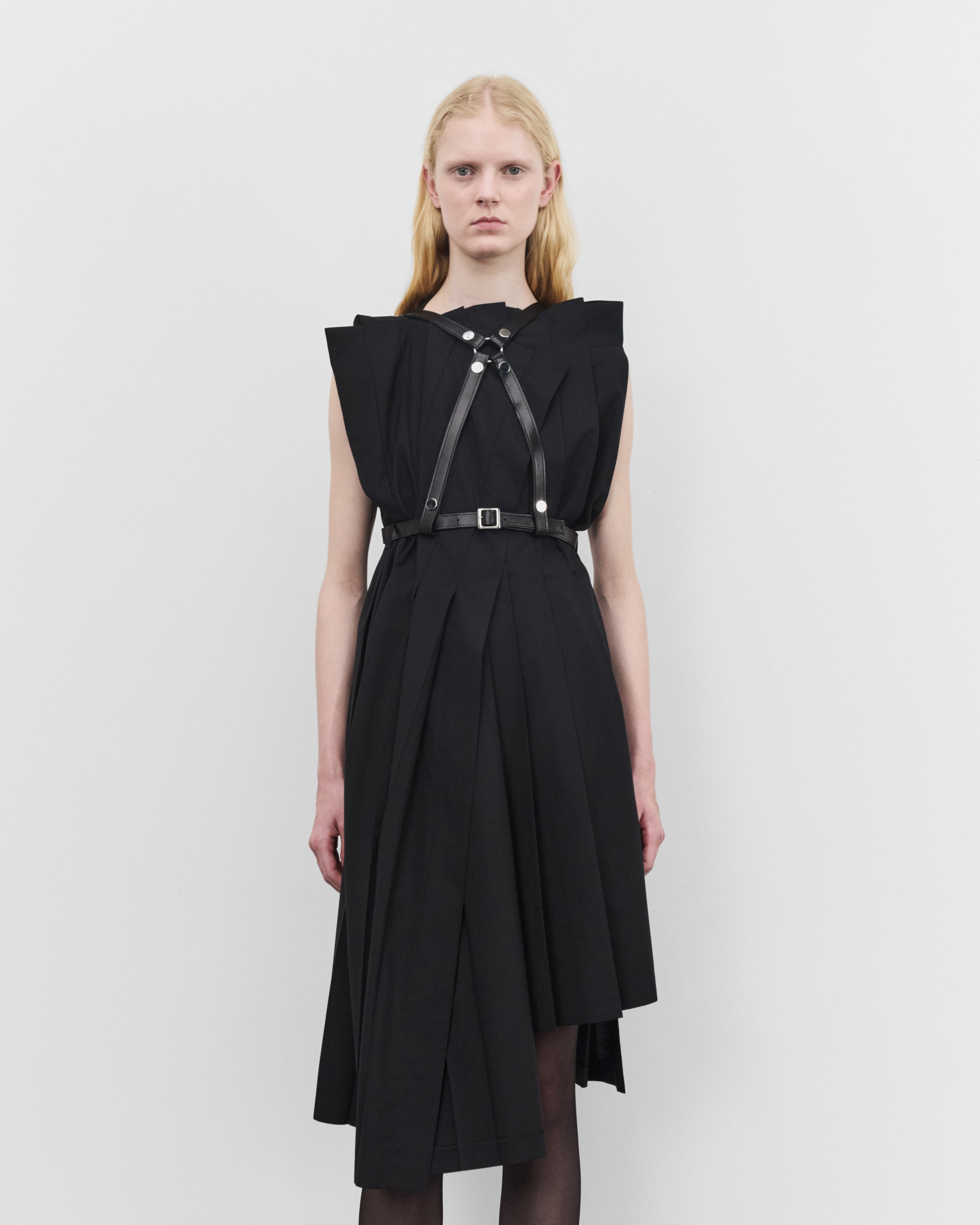 Junya Watanabe: Women's Pleated Dress with Harness (Black) | DSMNY