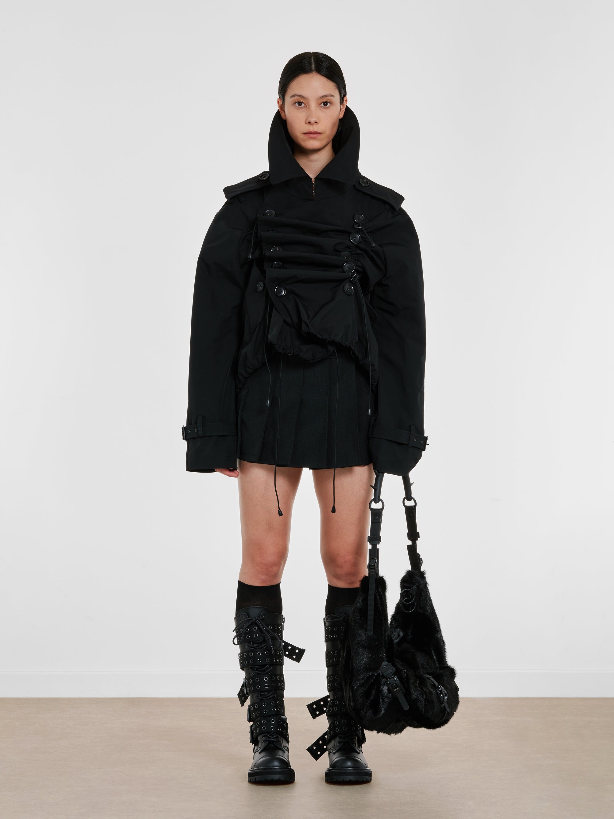 Junya Watanabe - Women's Buttoned Pea Coat - (Black) view 4