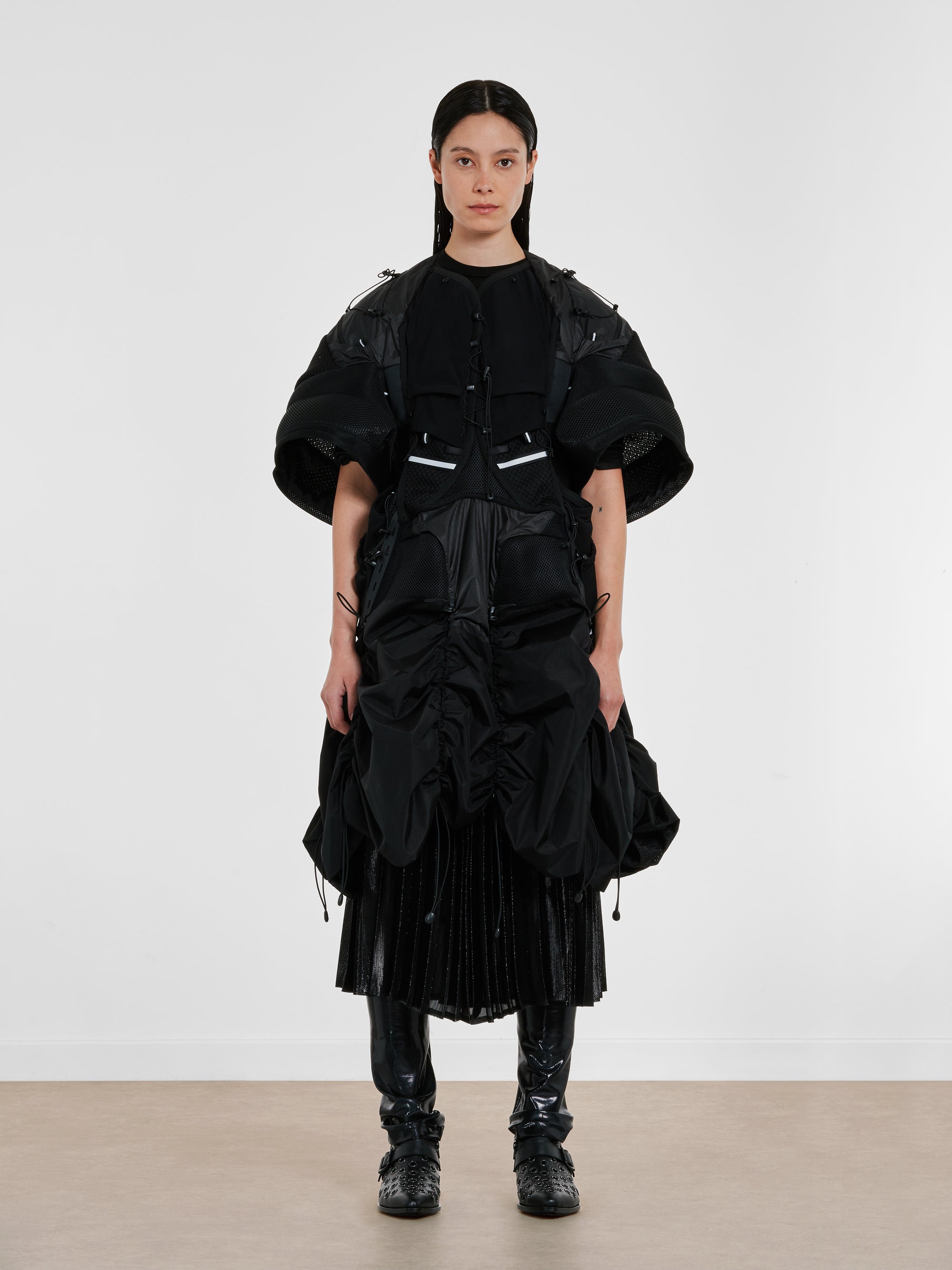 Junya Watanabe - Women's Drawcord Mesh Dress - (Black Mix) view 1