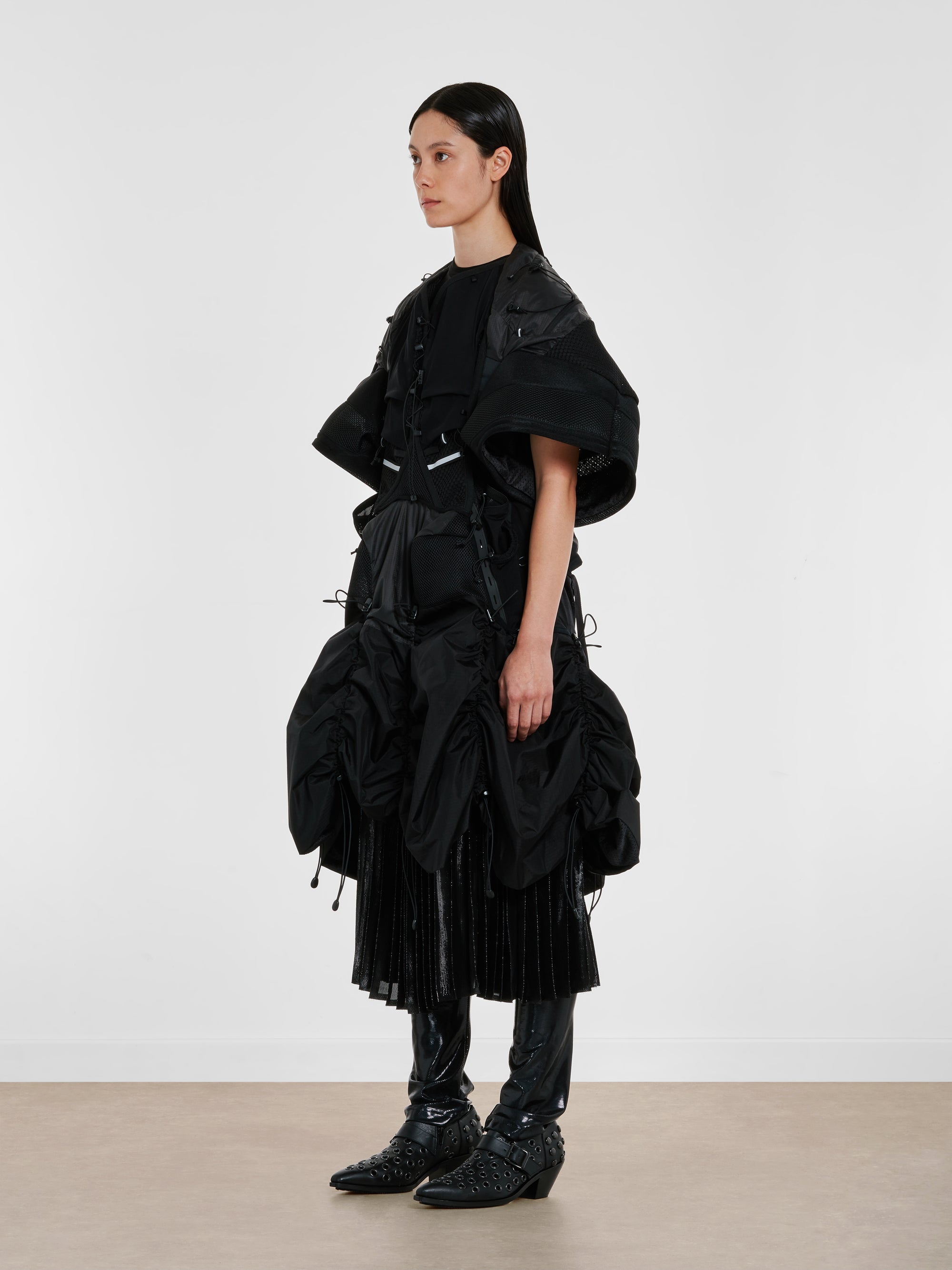 Junya Watanabe - Women's Drawcord Mesh Dress - (Black Mix) view 2