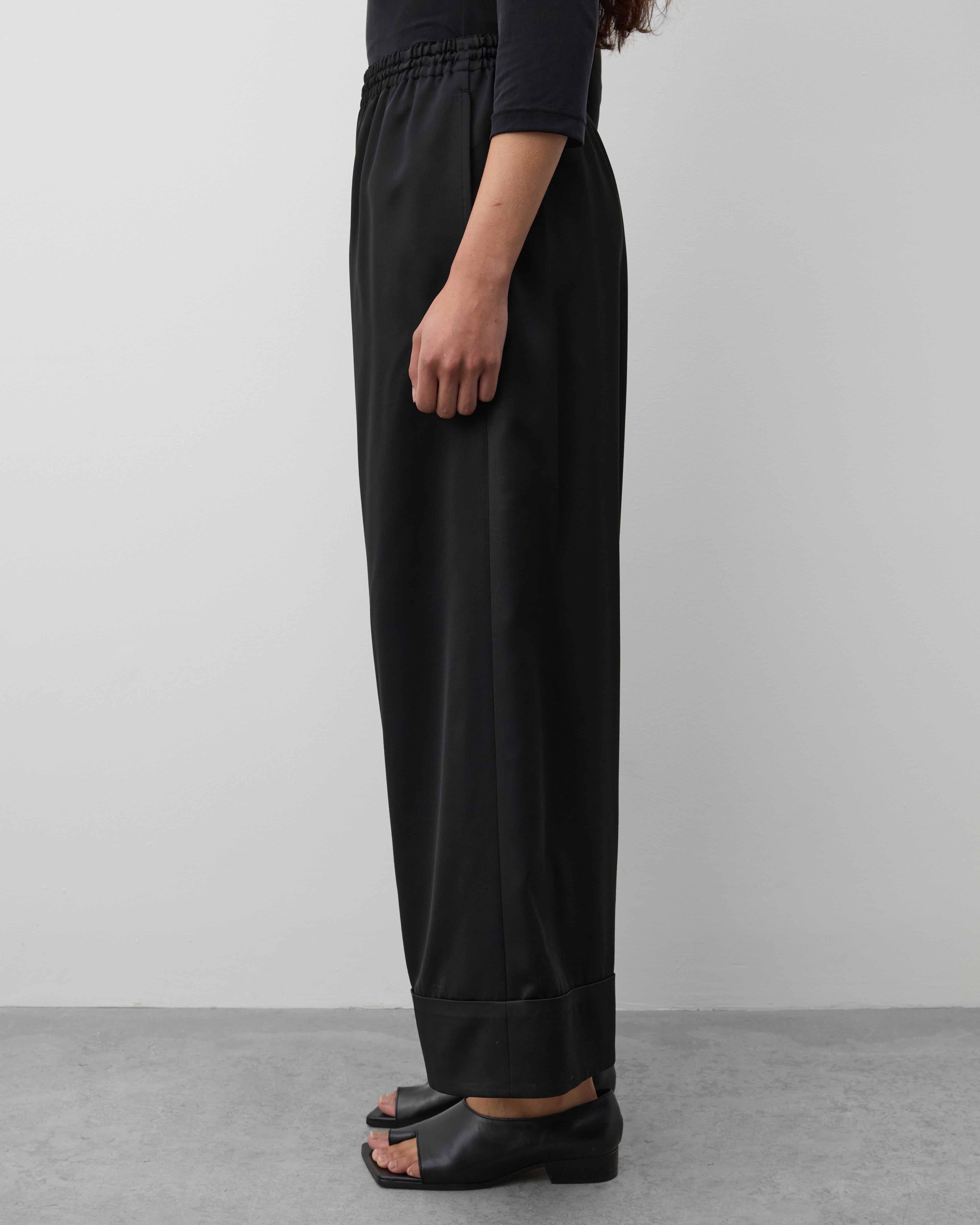 Junya Watanabe: Women's Wide Leg Cuffed Trousers (Black) | DSMNY E