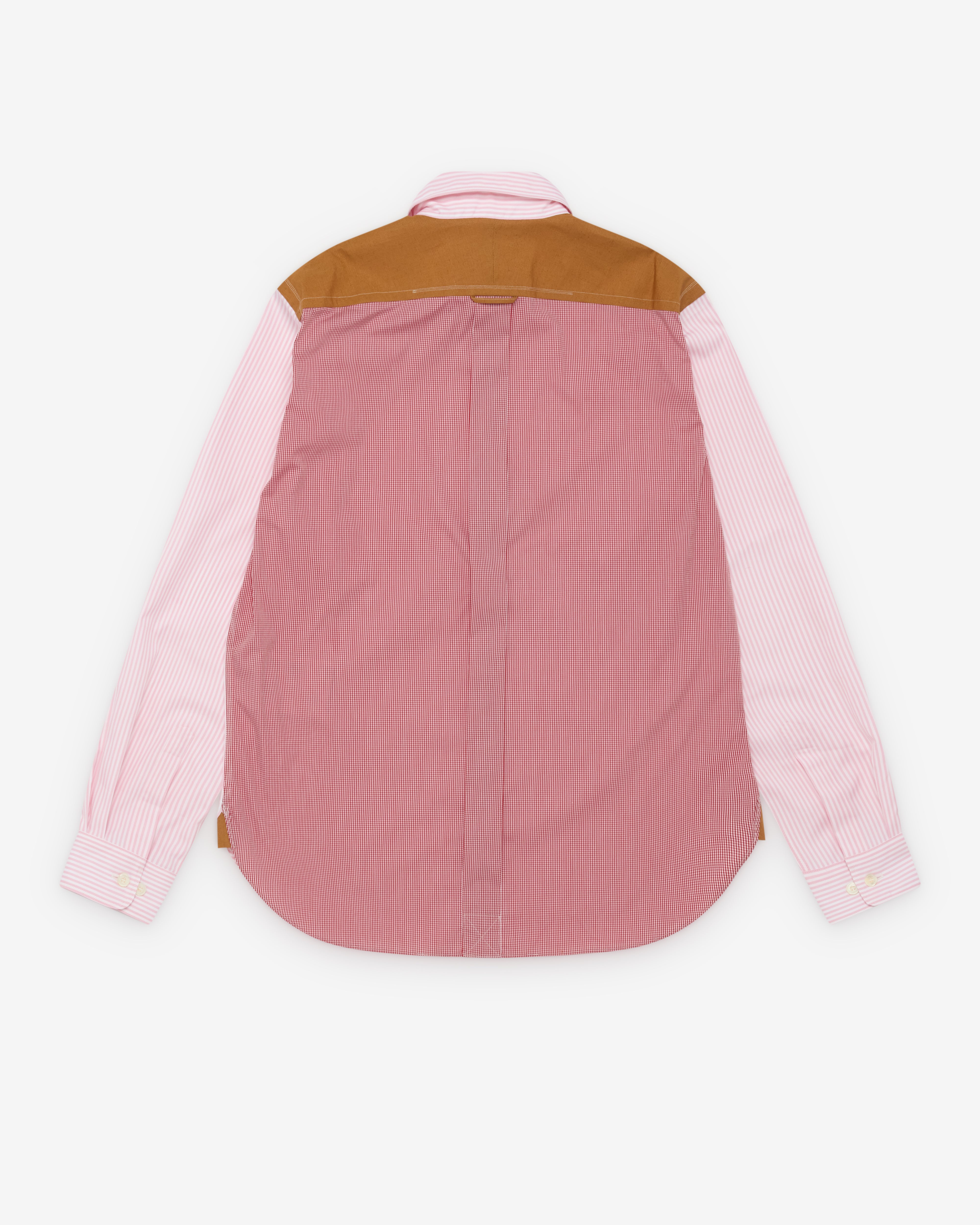 Junya Watanabe Man: Men's Stripe & Check Shirt (Pink) | DSMNY E-SHOP