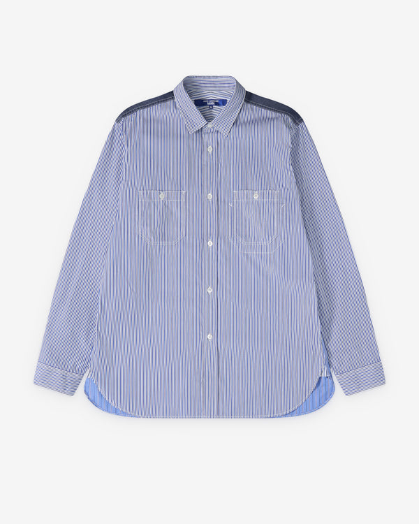 Junya Watanabe Man - Men's Panelled Stripe Shirt - (White/Navy Blue)