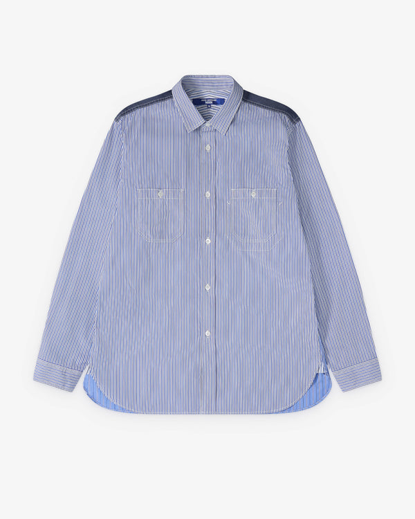 Junya Watanabe Man - Men's Panelled Stripe Shirt - (White/Navy Blue)