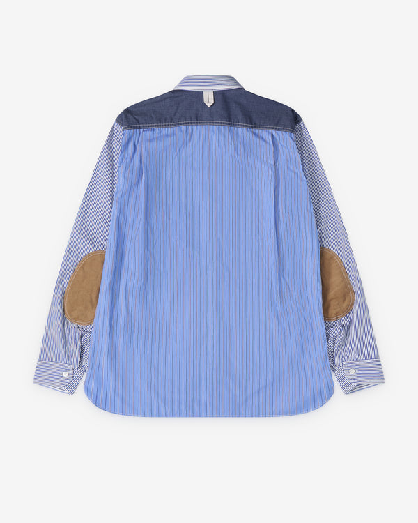 Junya Watanabe Man - Men's Panelled Stripe Shirt - (White/Navy Blue)