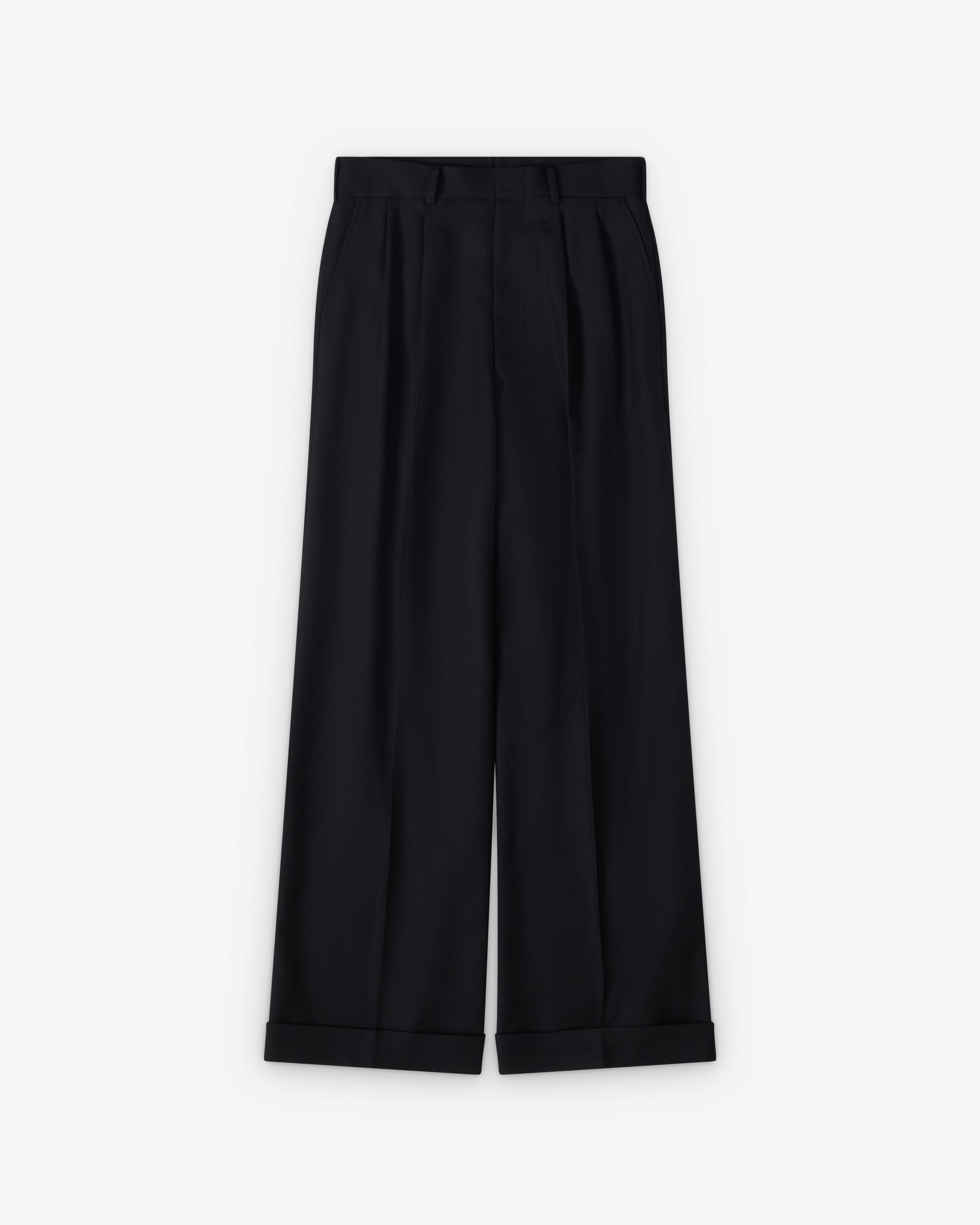 Junya Watanabe Man: Men's Pleated Suiting Trousers (Black) | DSMNY