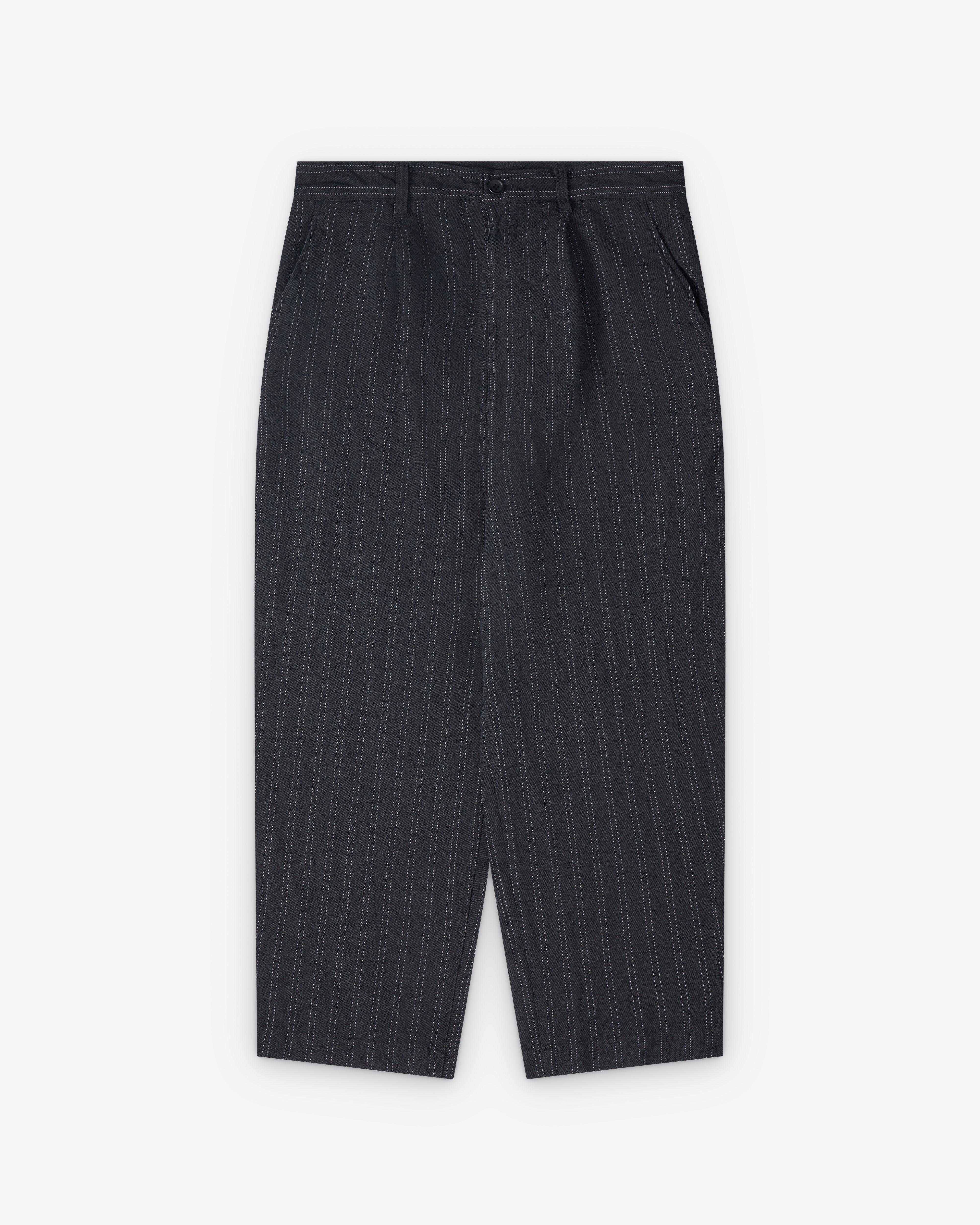 Junya Watanabe Man: Men's Pleated Stripe Trousers (Grey/White