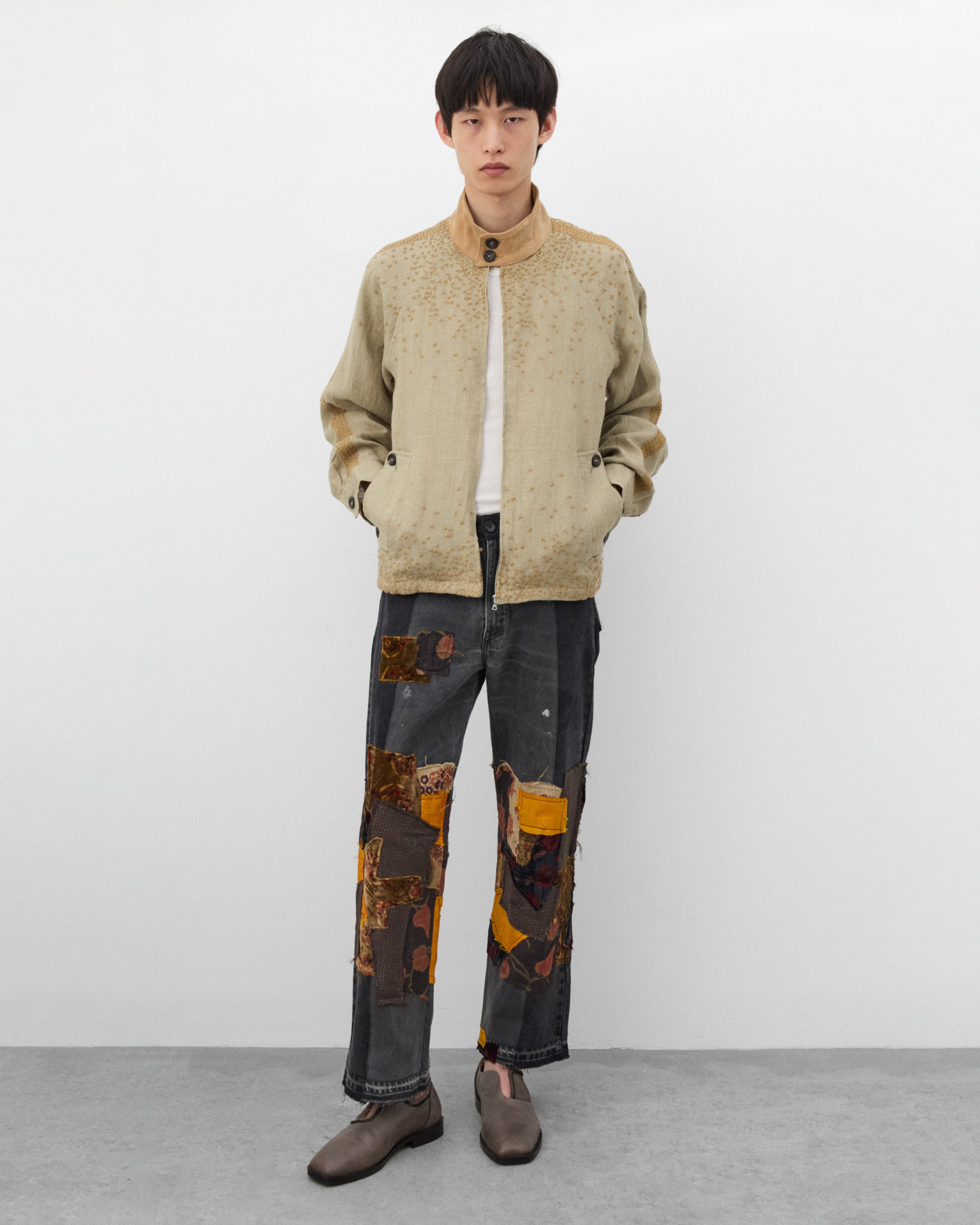 Kartik Research: Men's Harrington Jacket (Pista/Beige) | DSMNY E-SHOP