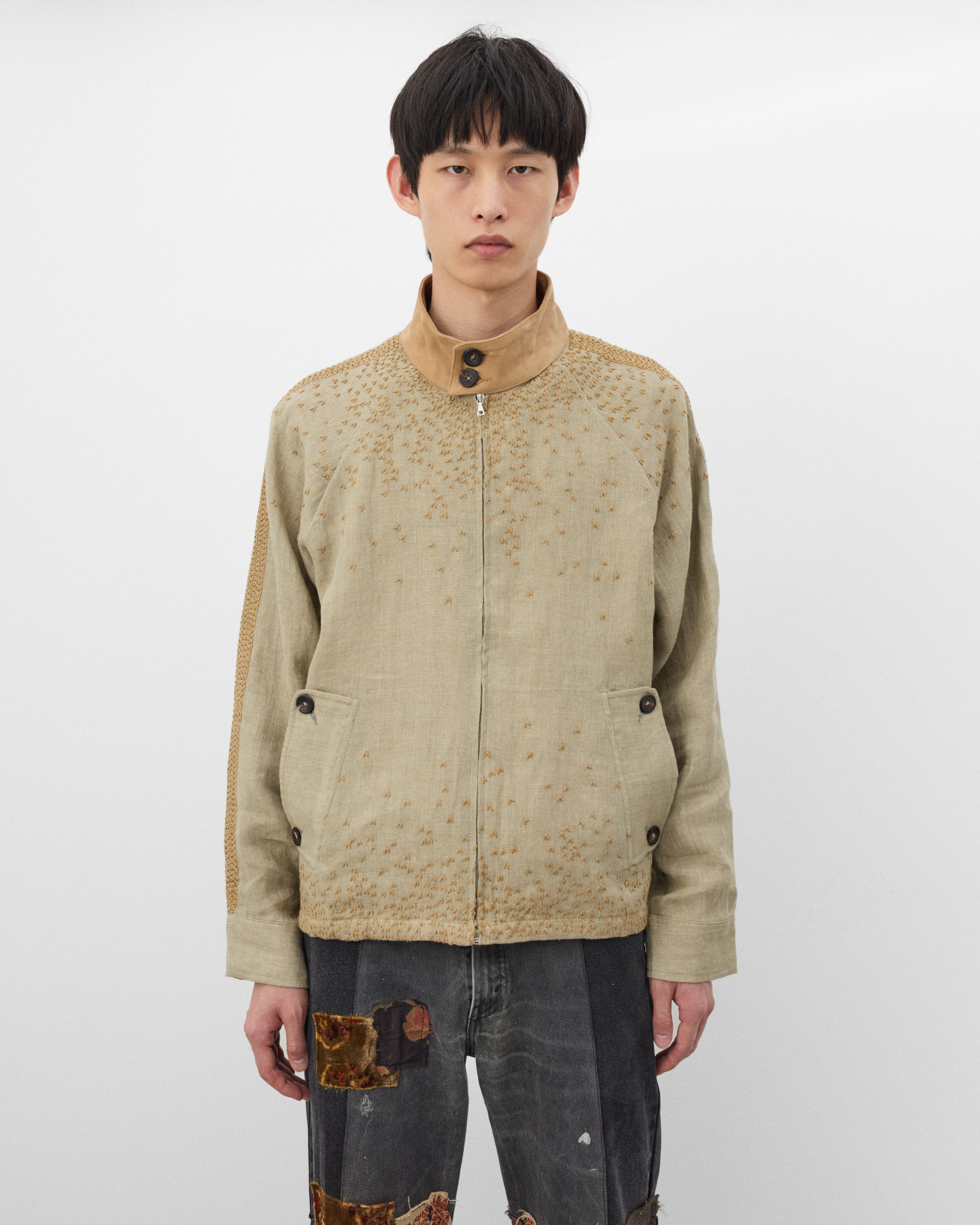 Kartik Research: Men's Harrington Jacket (Pista/Beige) | DSMNY E-SHOP