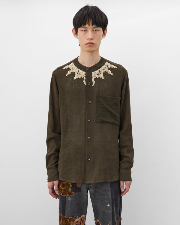 Kartik Research - Men's Band Collar Shirt - (Bark/Gold)