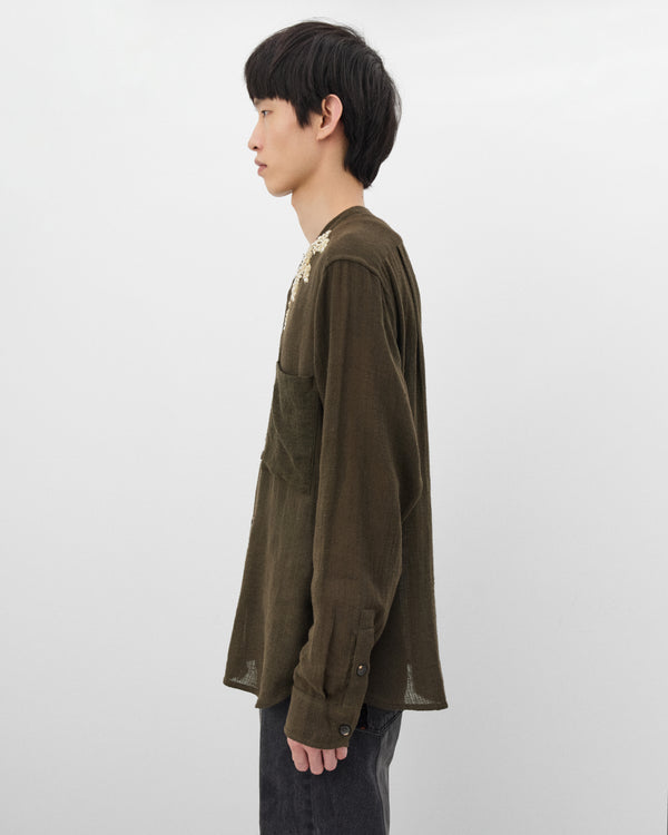 Kartik Research - Men's Band Collar Shirt - (Bark/Gold)