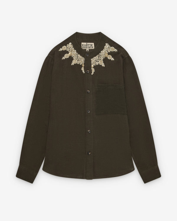 Kartik Research - Men's Band Collar Shirt - (Bark/Gold)