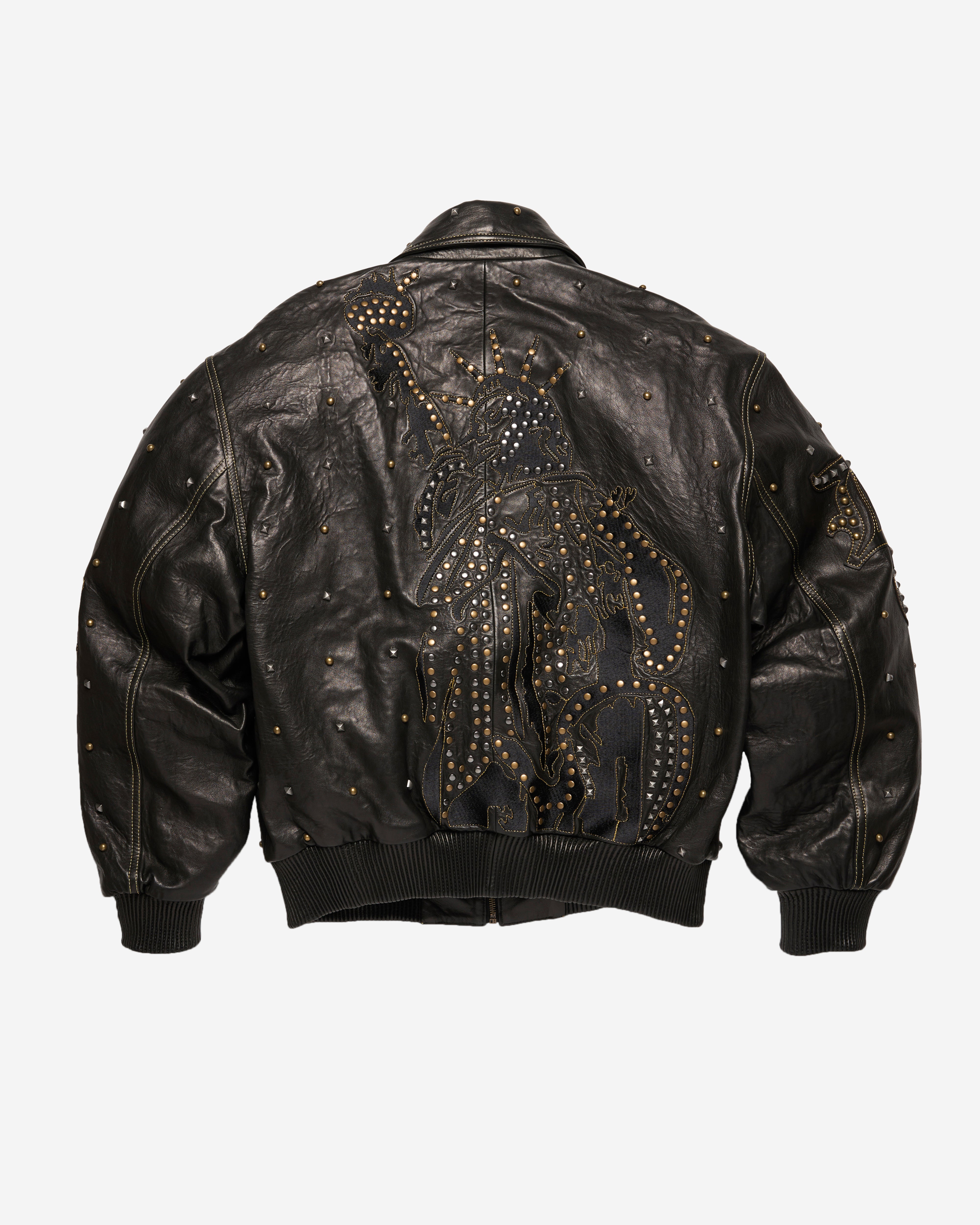 Denim Tears: Men's Lady Liberty Studded Leather Jacket (Black
