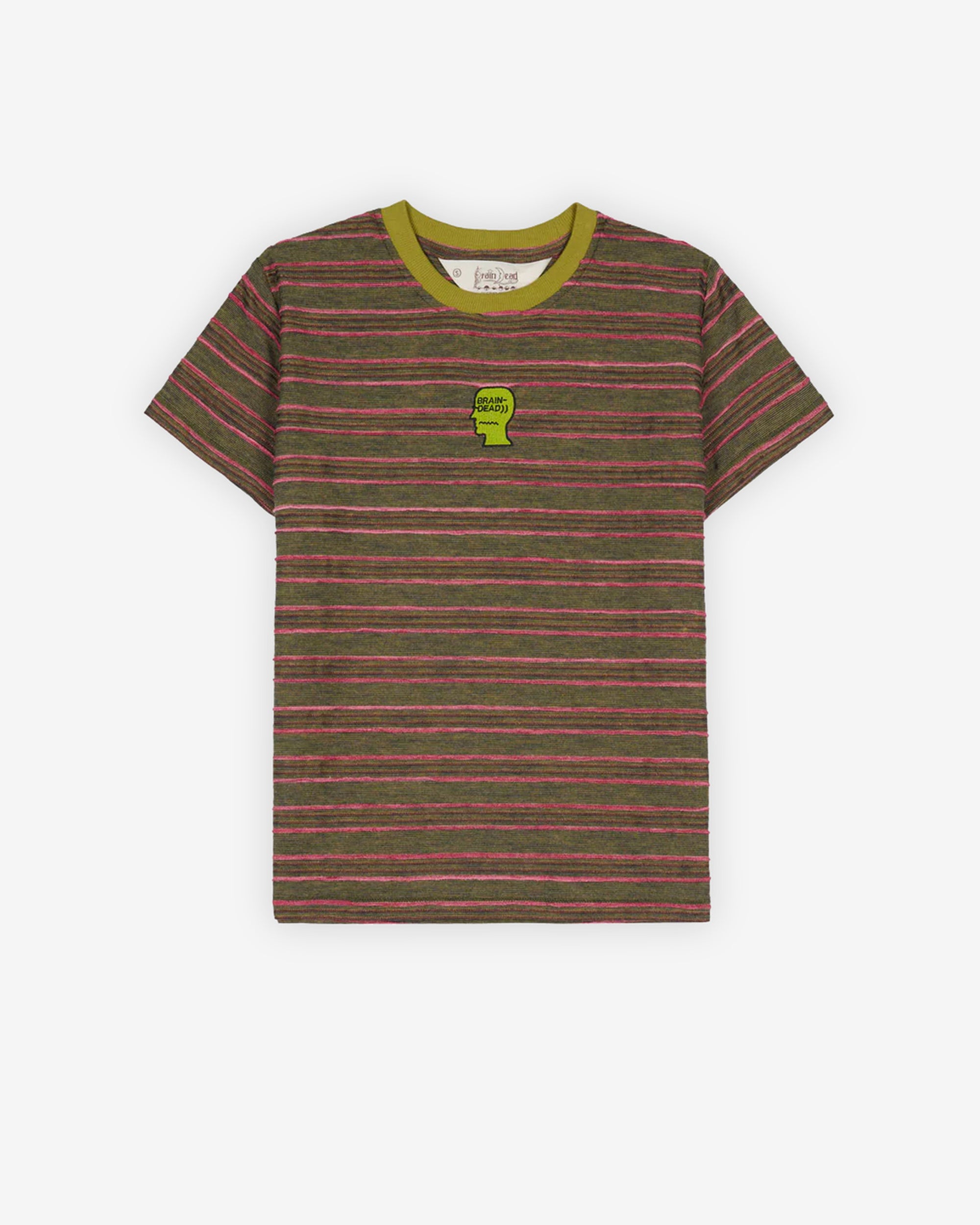 Brain Dead - Women's Pudu Stripe Baby T-Shirt - (Green Multi) view 1, Click to Zoom in