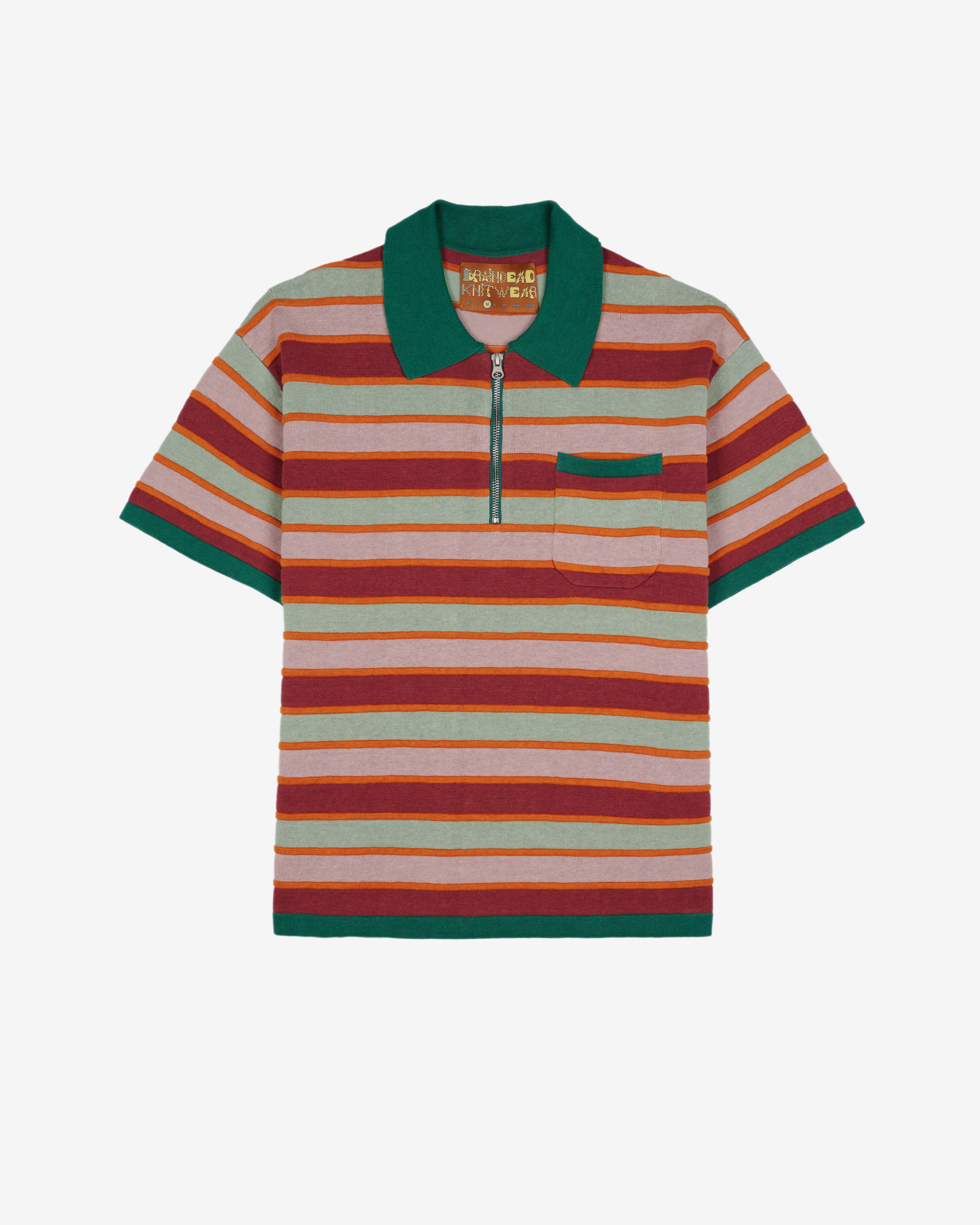 Brain Dead: Men's Lifted Stripe Half Zip Shirt (Red Multi) | DSMNY