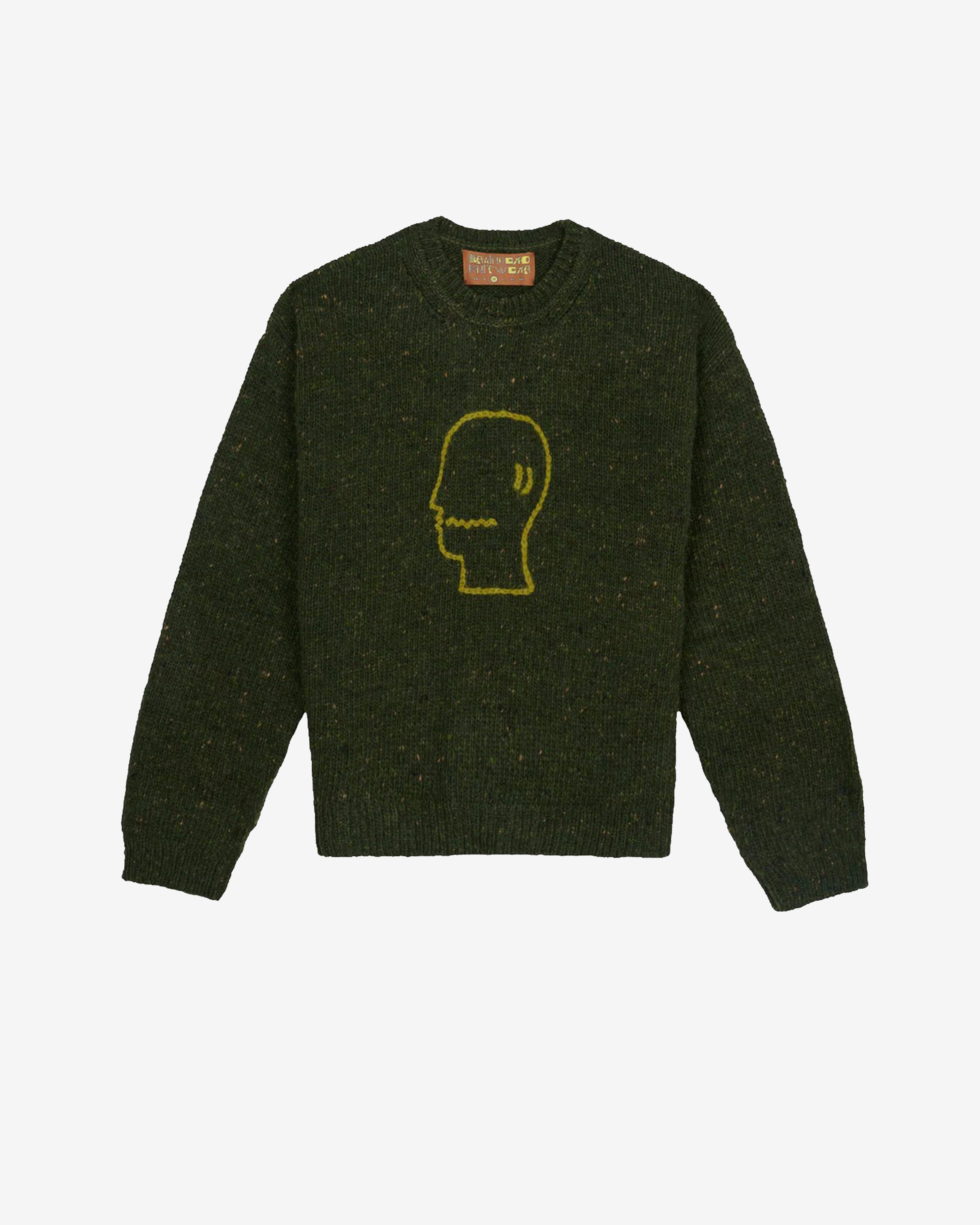 Brain Dead: Men's Logo Alpaca Crewneck Sweater (Forest Green