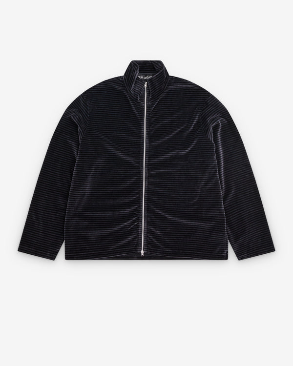 Our Legacy - Men's Shrunken Fullzip Polo - (Phantom Stripe Velour)