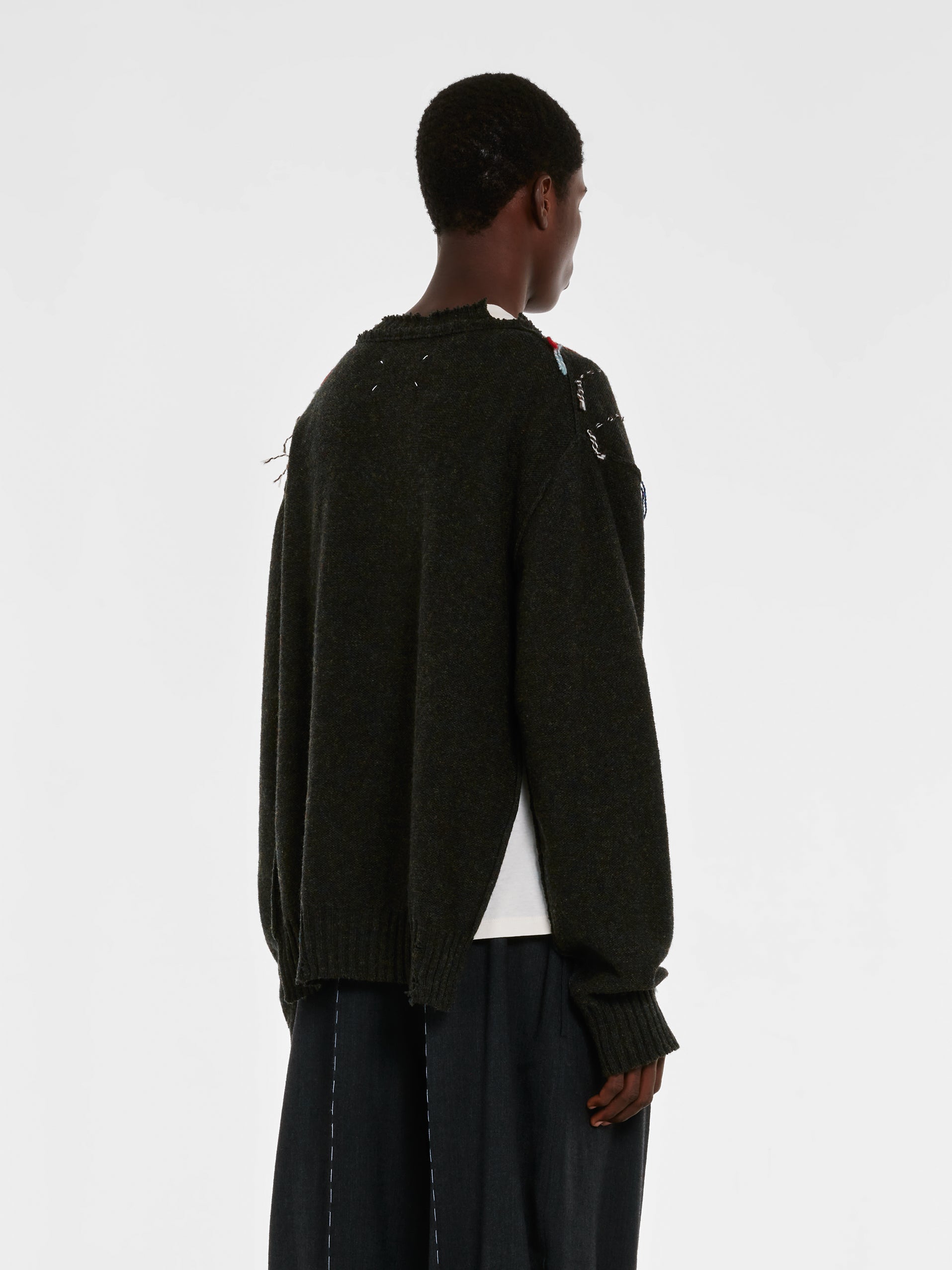 Maison Margiela - Men's Cut-out Knit Sweater - (Dark Green/Walnut)