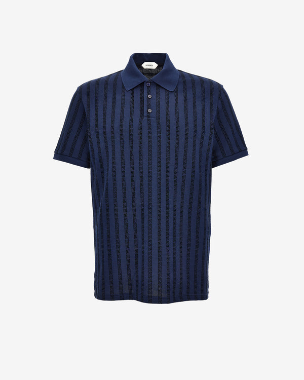 Versace - Men's Jacquard Cotton Piqué Polo - (Navy/Black)