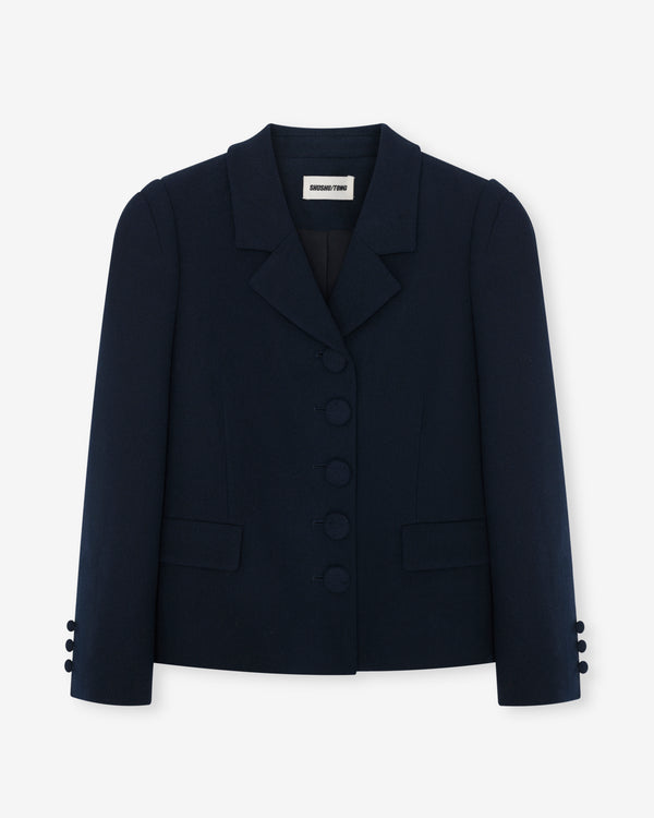 SHUSHU/TONG - Women's Lapel Short Jacket - (Navy Blue)