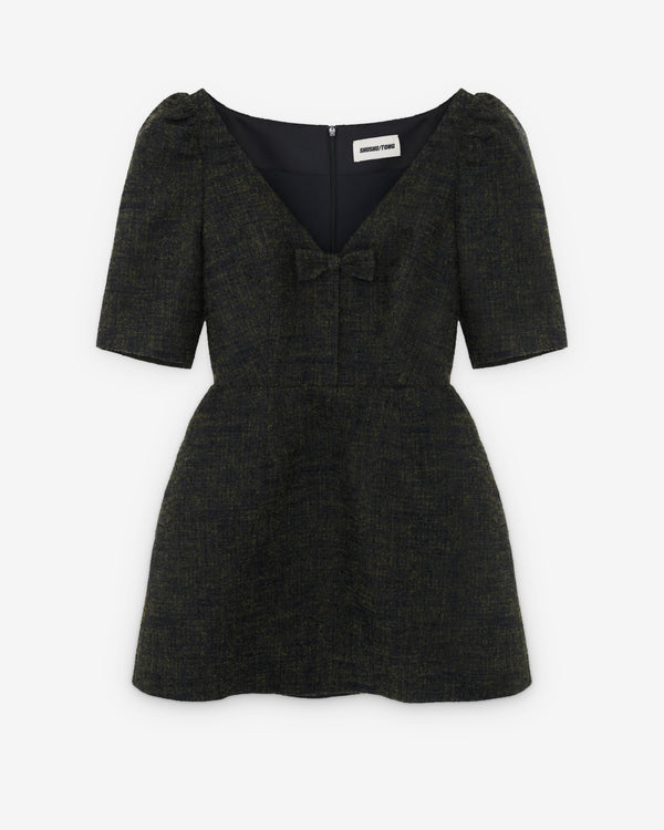 SHUSHU/TONG - V-Neck Mid-Sleeve Dress - (Hunter Green)