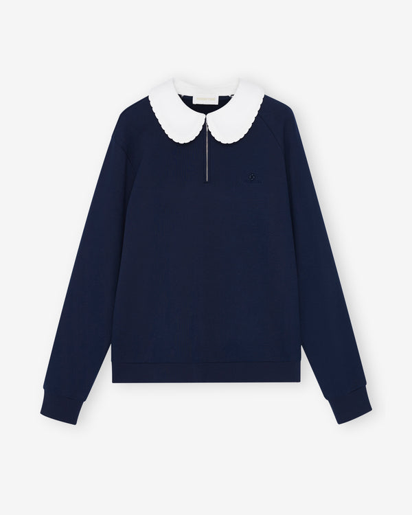 SHUSHU/TONG - Women's Doll Collar Oversized Sweatshirt - (Navy Blue)