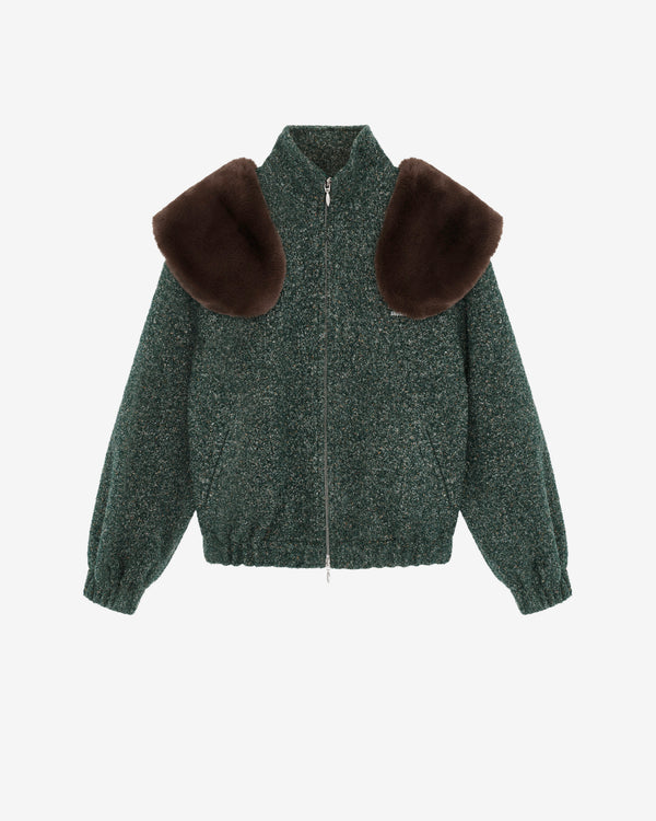 ShuShu/Tong - Women's Decorative Faux Fur Coat - (Sage)