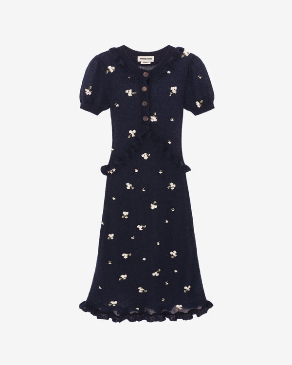 ShuShu/Tong - Women's Lace Trim Knit Dress - (Navy)